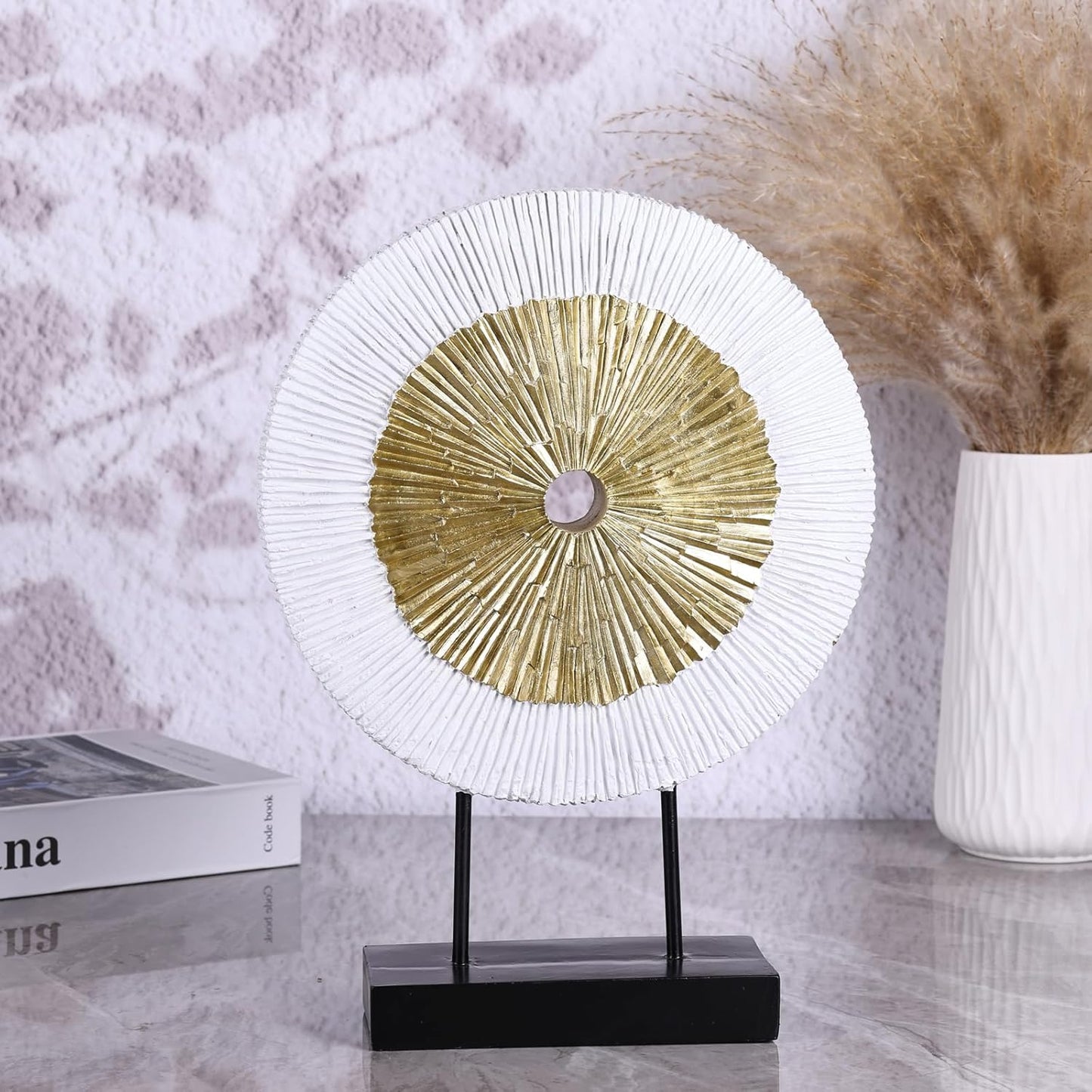 Wood Color Round Irregular line Statue / White Gold