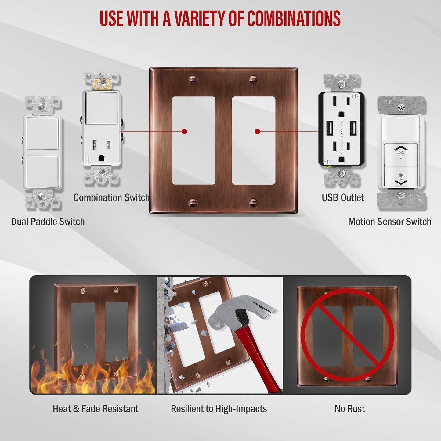 ENERLITES Double Decorator Switch or Receptacle Metal Cover Plate, Stainless Steel 201 Wall Plate, Corrosion Resistant