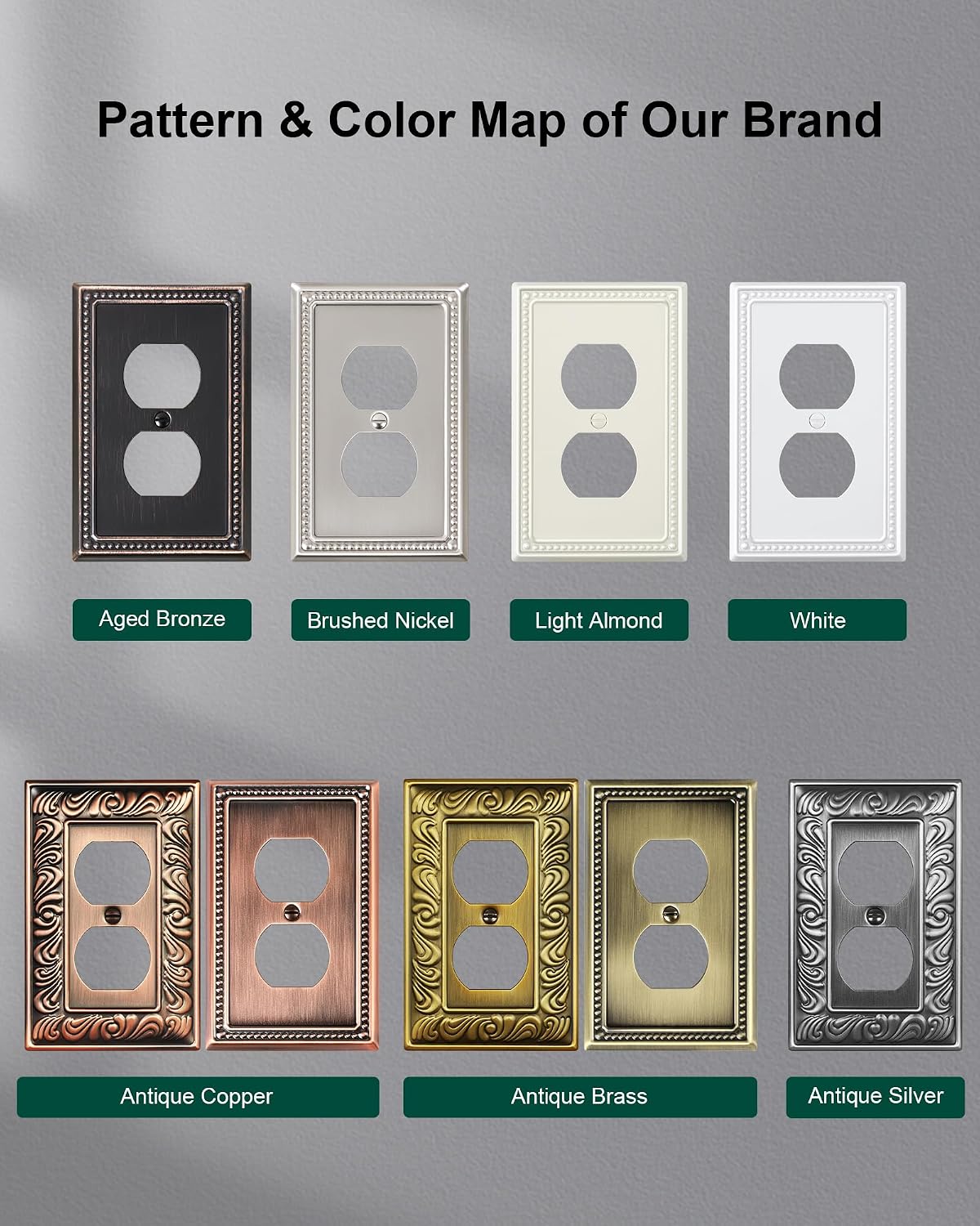 6-Pack Duplex Switch Plates and Outlet Covers, Aged Bronze | Pearls Beaded Decorative Metal Wall Plates for Electrical