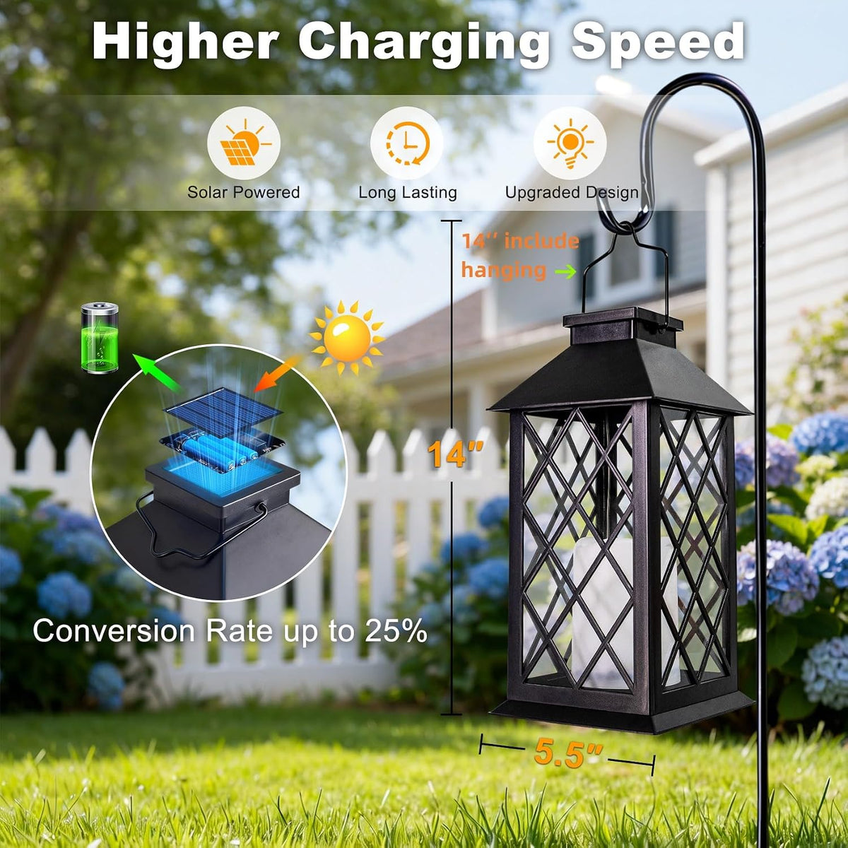 [2 Pack] TAKE ME Black 14" Solar Lanterns Outdoor Waterproof Garden Lanterns LED Candle Lights for Garden Outdoor Decor