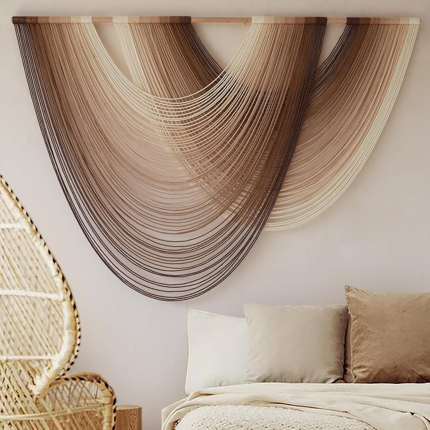 Macrame Wall Hanging Dip-Dye Boho Home Decor Fiber Wall Art Craftsmanship Bedroom / Ivory Brown