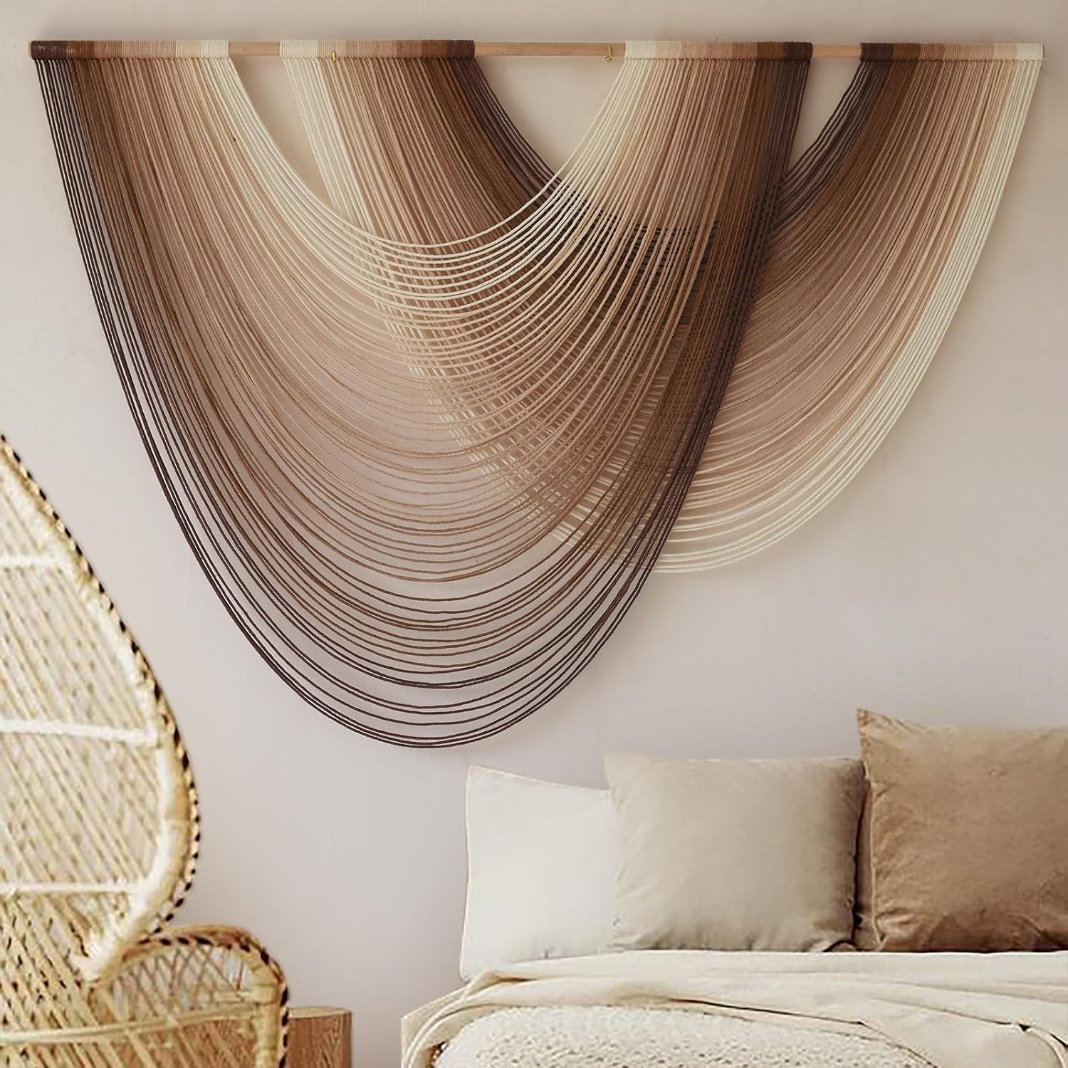 Macrame Wall Hanging Dip-Dye Boho Home Decor Fiber Wall Art Craftsmanship Bedroom / Ivory Brown