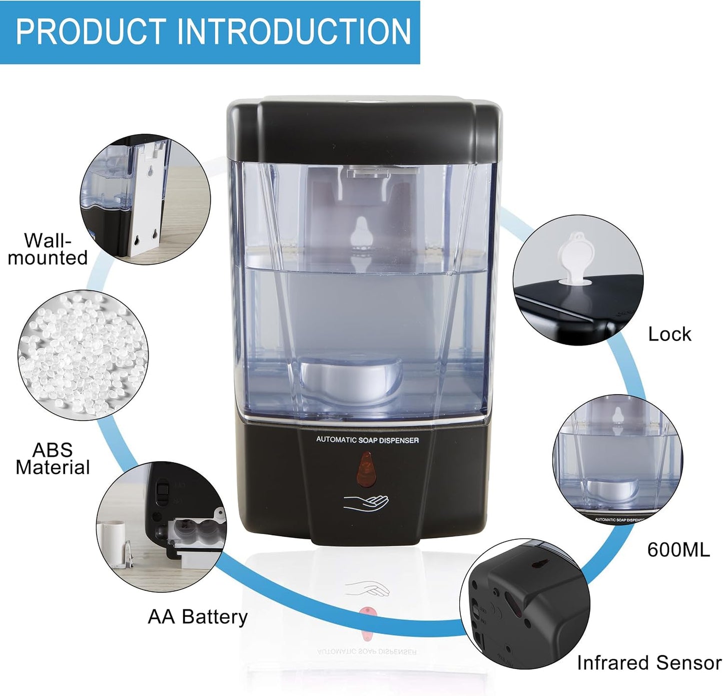 Soap Dispenser Wall Mount Commercial 2 Pack Black Automatic Hand Wash Dispensers 20OZ Suitable Liquid Sanitizer