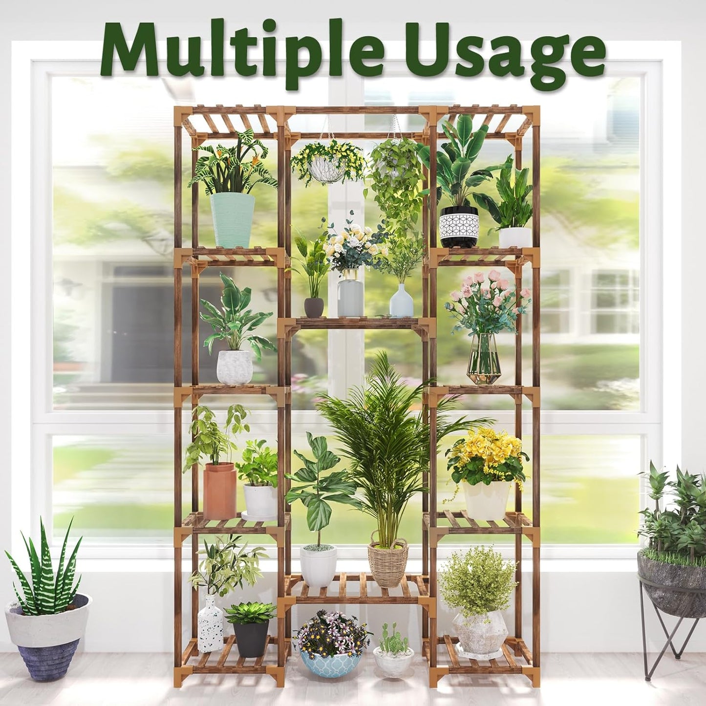 Plant Stand Indoor Outdoor, 12 Tiered Plant Shelf Wood Plant Rack | Tall Plant Holder for Multiple Plants, Large Ladder