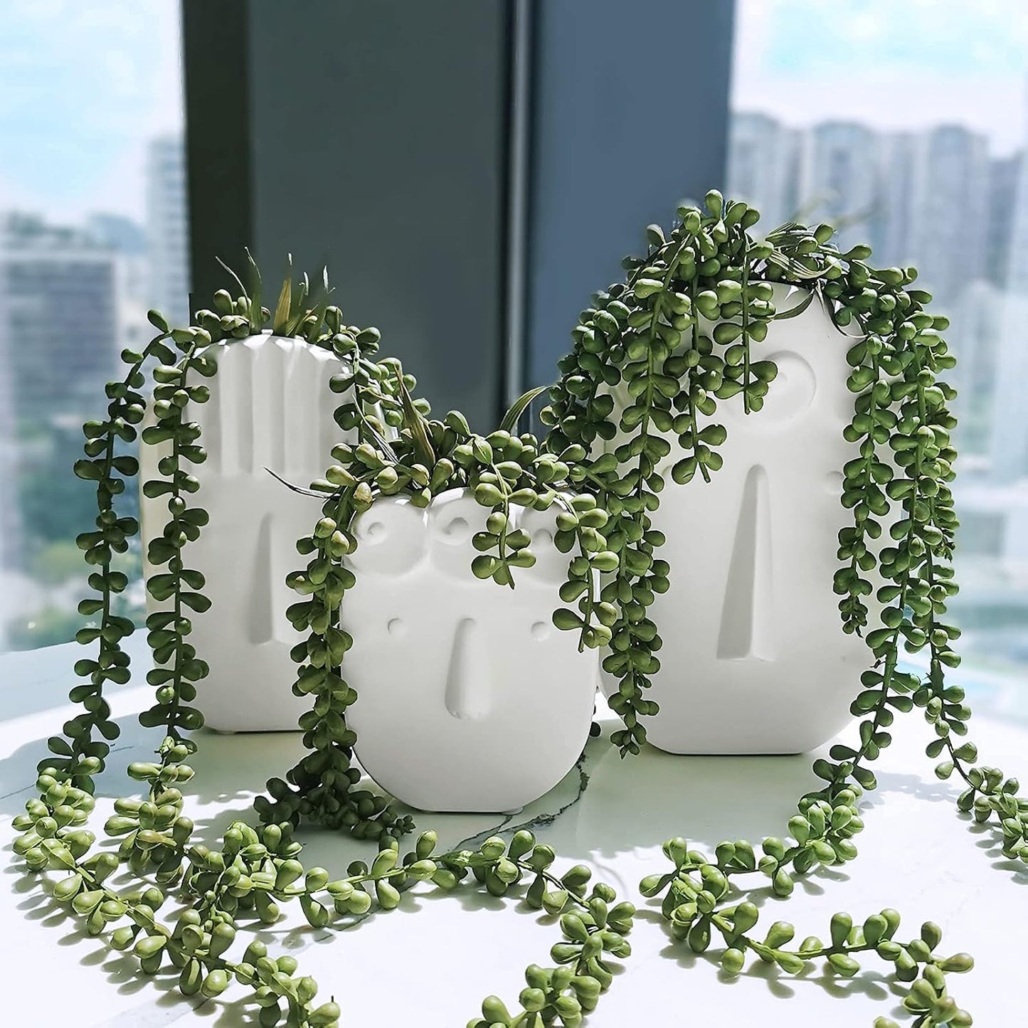 Artificial Hanging Succulents Faux Burro's Tail Picks Trailing String of Pearls / Set of 4