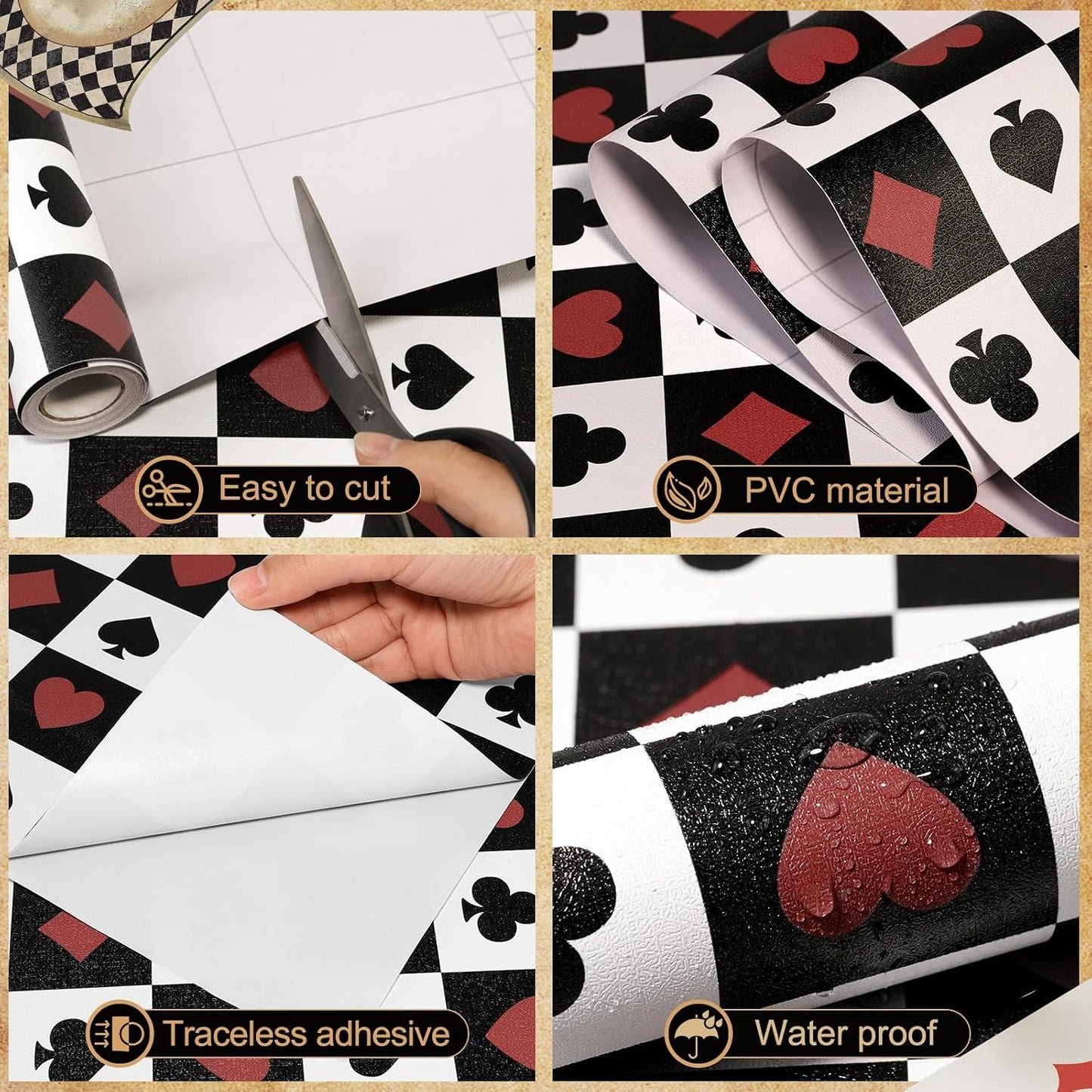 Wallpaper Peel and Stick Red "Gothic Contact Paper Self / Poker / Checkered / 17.3 x 120 / Black