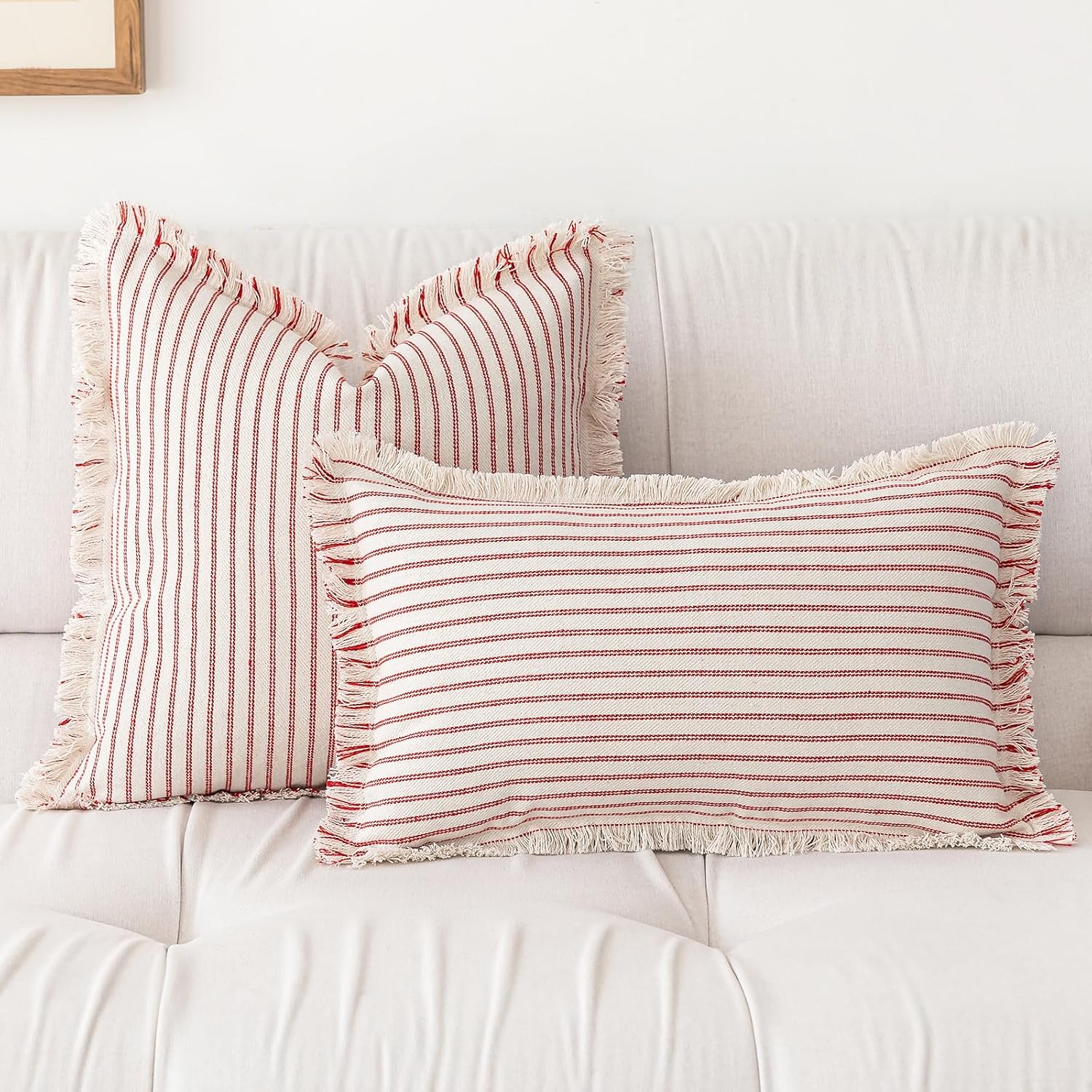Throw Pillow Covers Striped Fringe Pillow Cover Farmhouse Cushion Covers / Red / 20 x 20 / Set of 2
