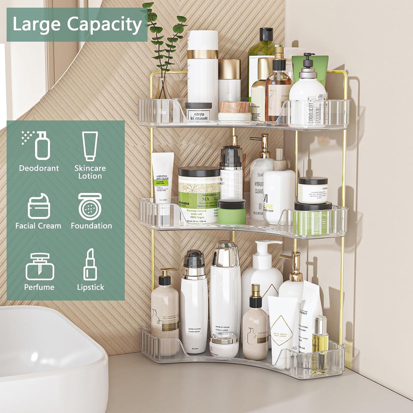 Webetop Corner Bathroom Organizer, 3 Tier Storage for Countertop | Multi Level Storage, Compact Design, Beauty