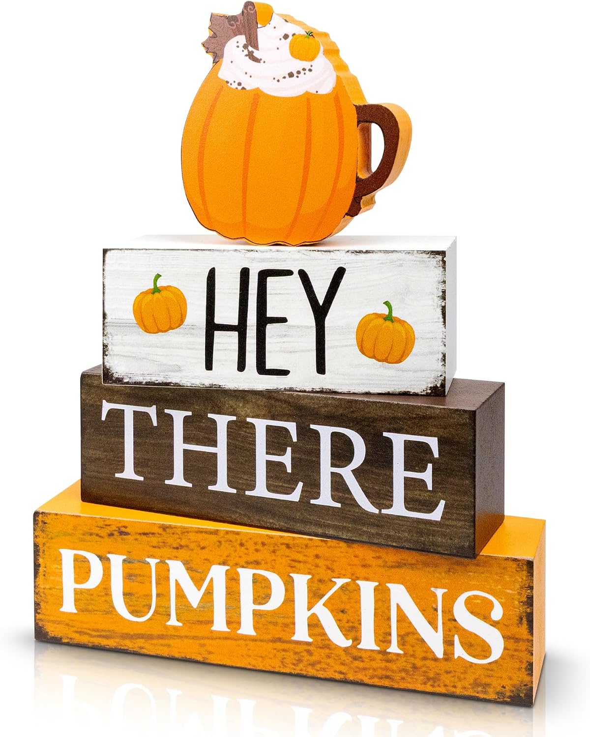 Moucuny 4 Pcs Fall Table Decor Pumpkin Spice Sign, Wooden Tiered Block Set