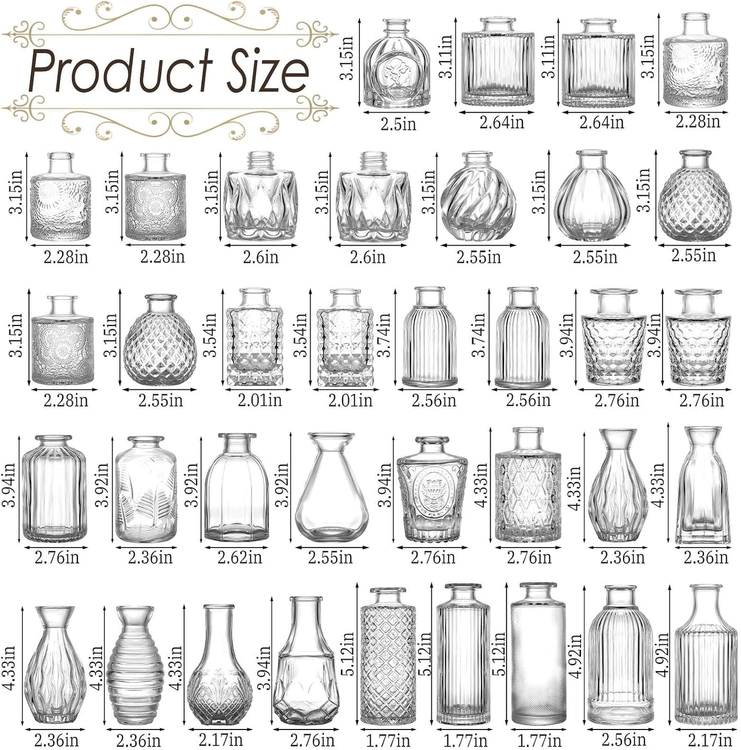 Clear Glass Bud Vases / Standard-clear / Set of 36