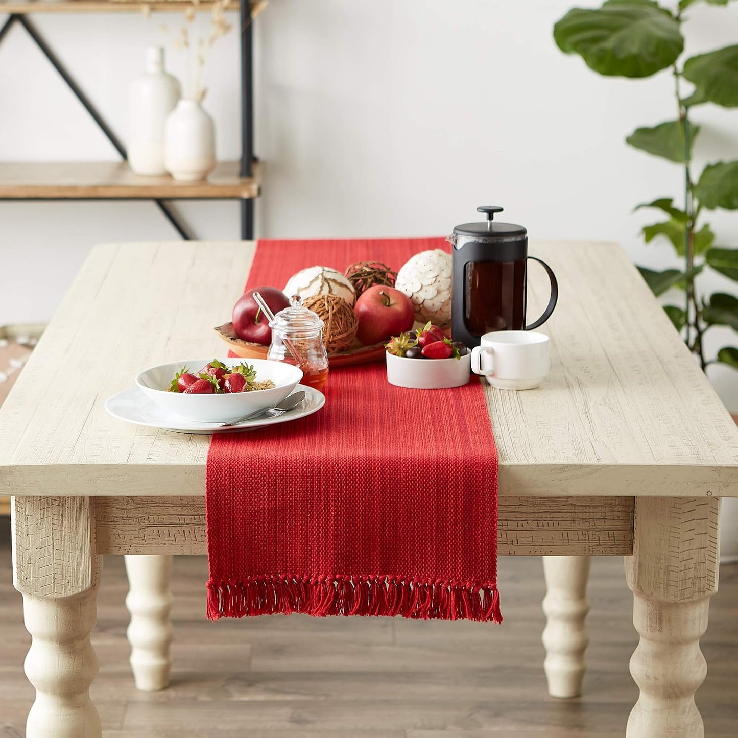 DII Variegated Tabletop Collection, Table Runner3x108, Tango Red