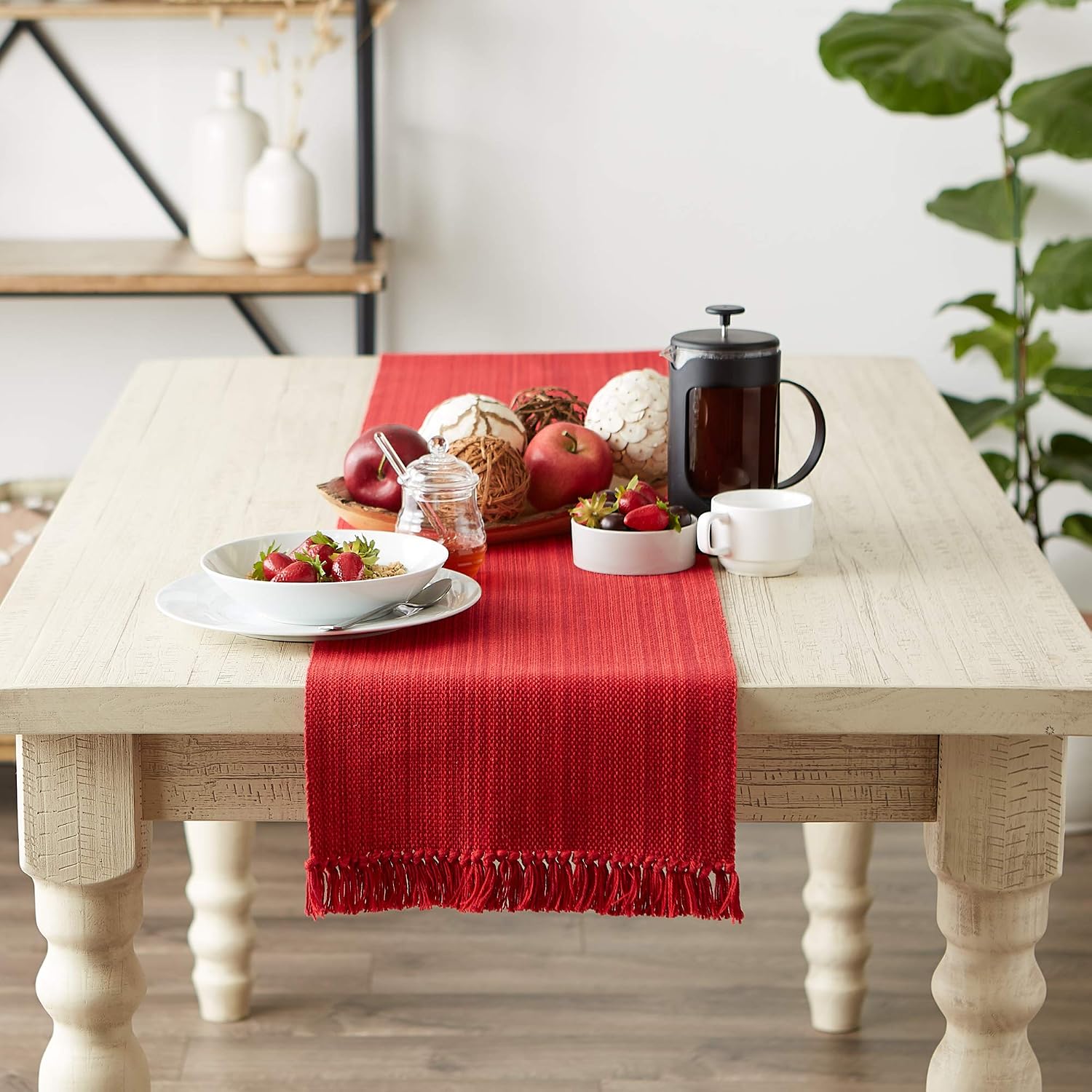 DII Variegated Tabletop Collection, Table Runner3x108, Tango Red
