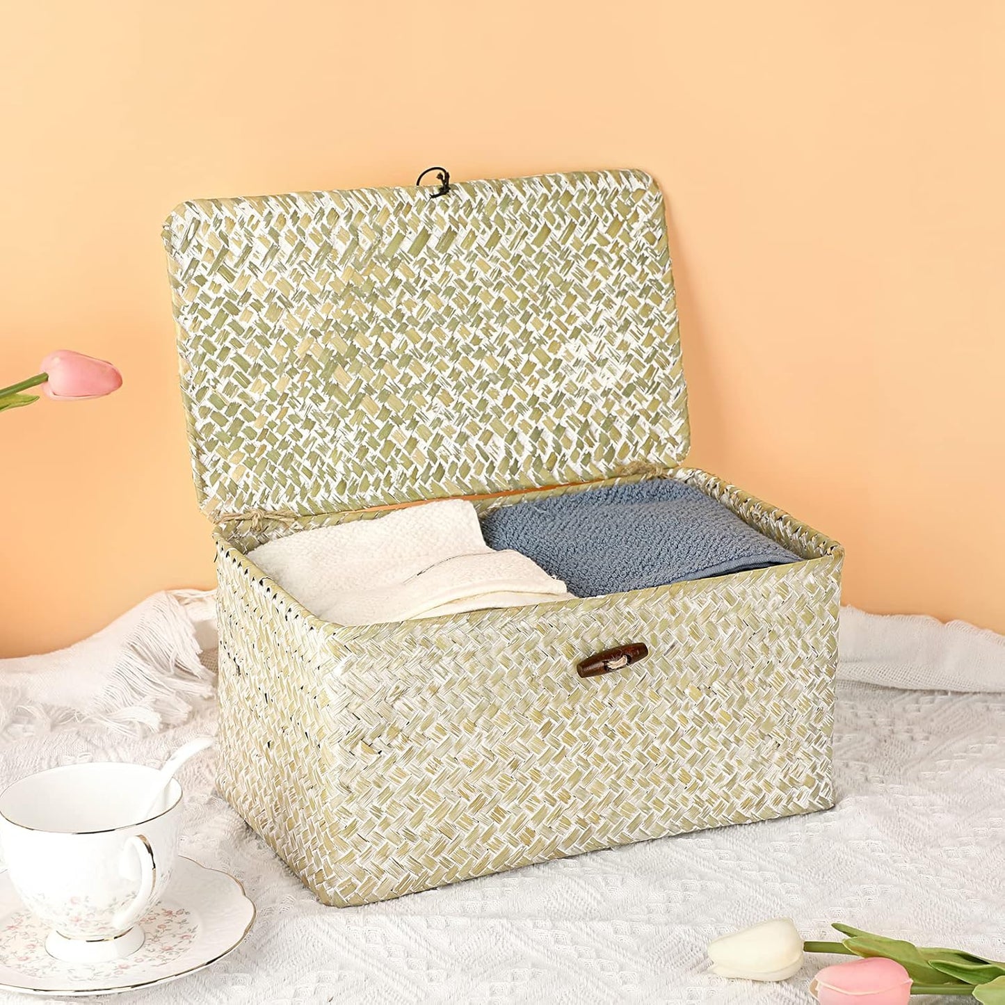 Seagrass Storage Basket Bins / Medium / Whitewash