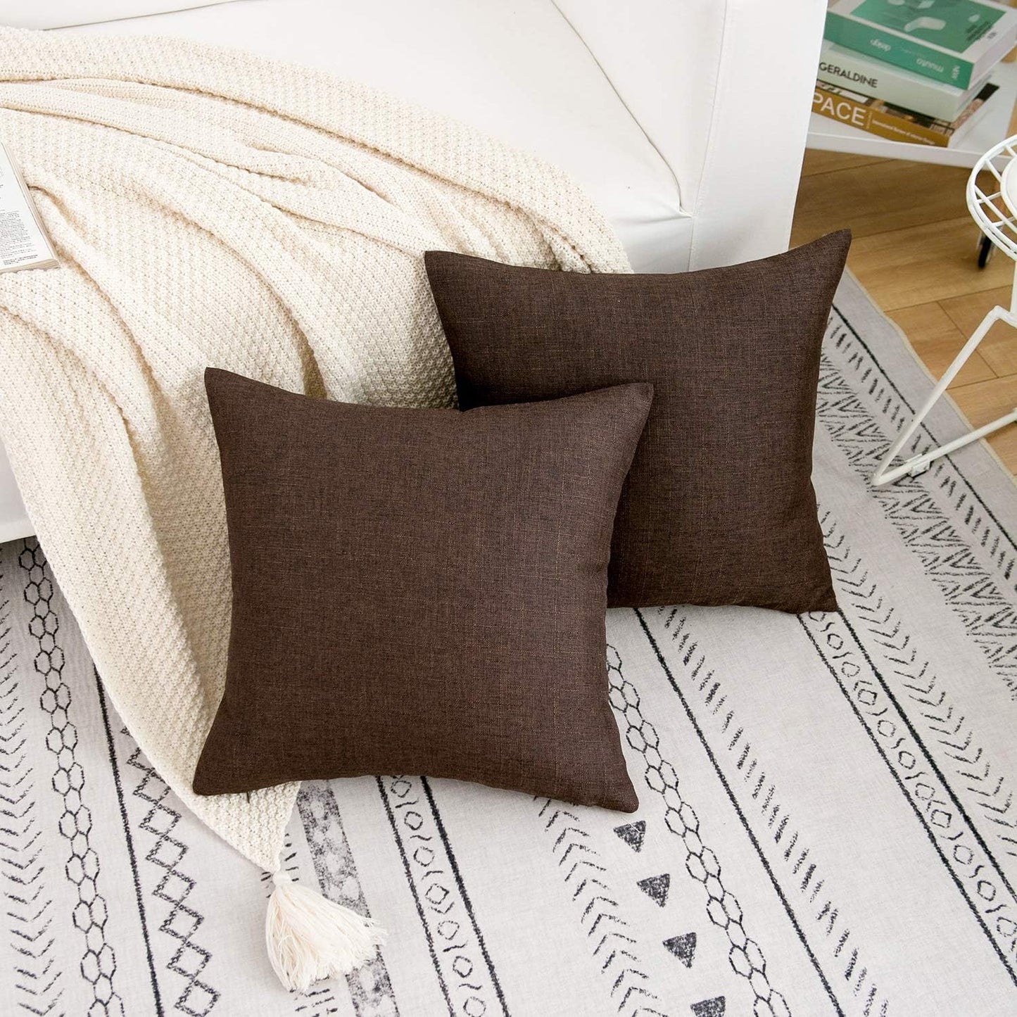 Linen Decorative Throw Pillow Covers Cushion Cover Pillow Case / Dark Brown / 18 x 18 / Set of 2