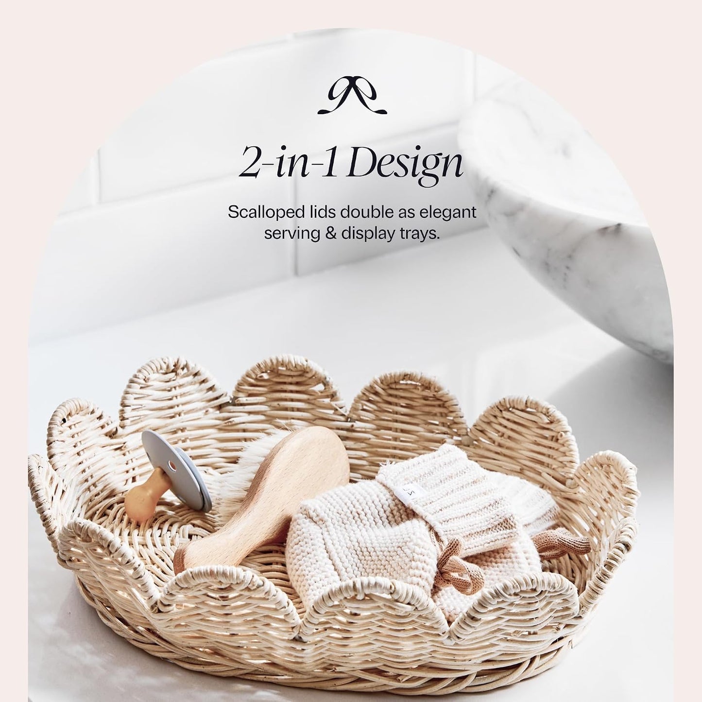 The Original Scalloped Basket / Natural / 15 x 11 x 6 / Set of 2