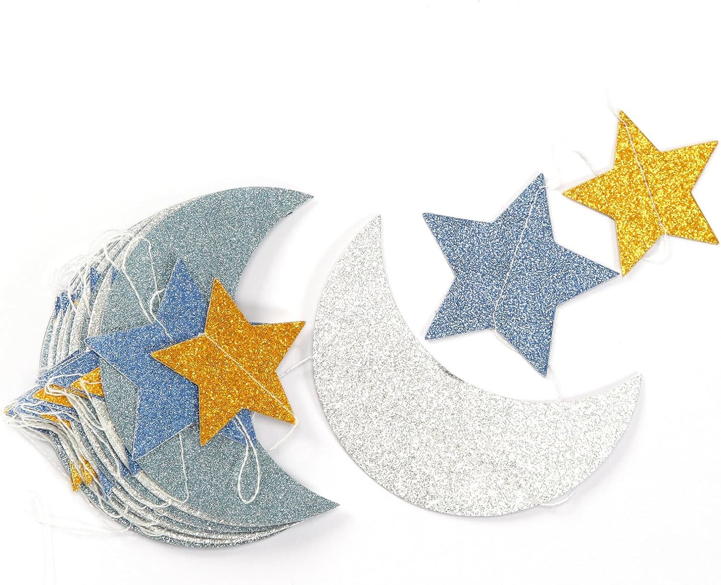Blue-Gold Silver Party-Decorations Moon-Star Garland / Gold Silver Blue / 62 Inch