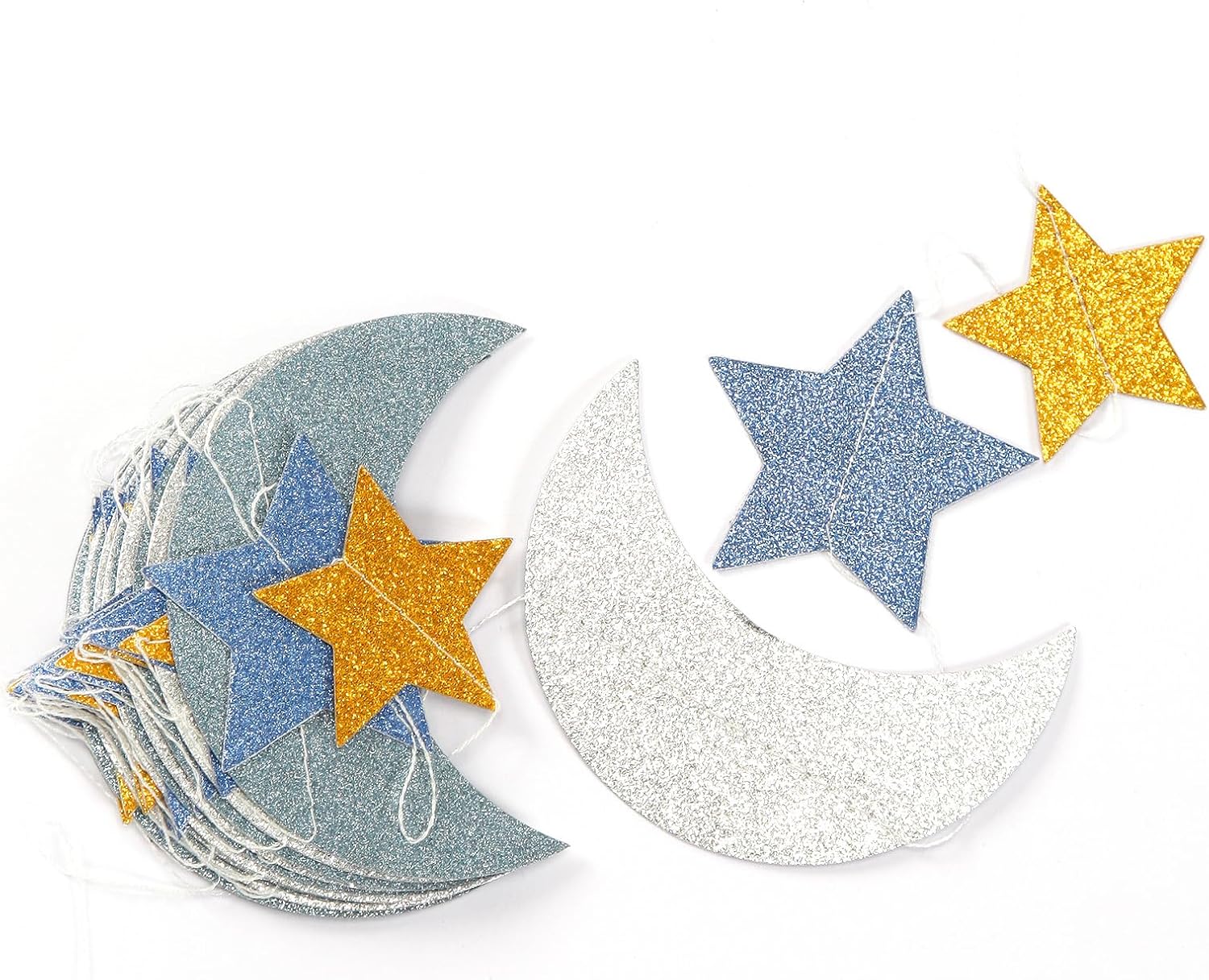 Blue-Gold Silver Party-Decorations Moon-Star Garland / Gold Silver Blue / 62 Inch