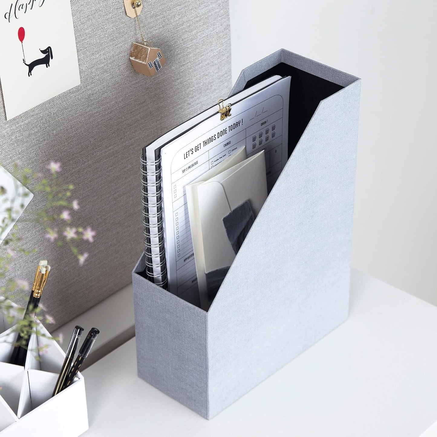 Bigso Box of Sweden Estelle Canvas Fiberboard Upright Magazine Storage Box | Magazine Holder & Organizer for Papers &