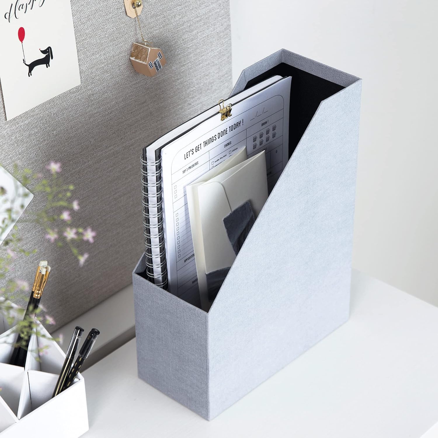 Bigso Box of Sweden Estelle Canvas Fiberboard Upright Magazine Storage Box | Magazine Holder & Organizer for Papers &