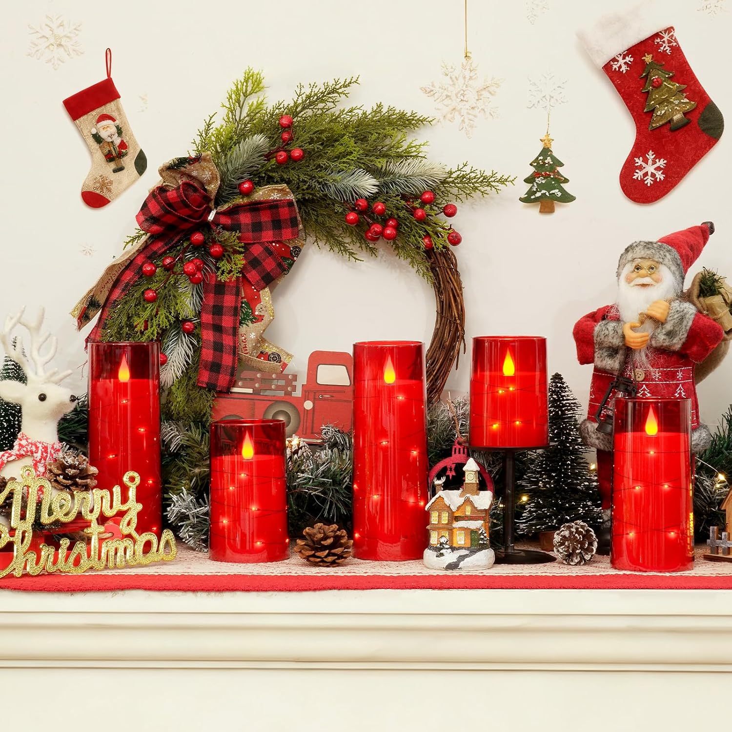 Homemory Acrylic Flameless Candles with Embedded Star String Fairy Lights, Battery Operated Candle, LED Candles, Fake