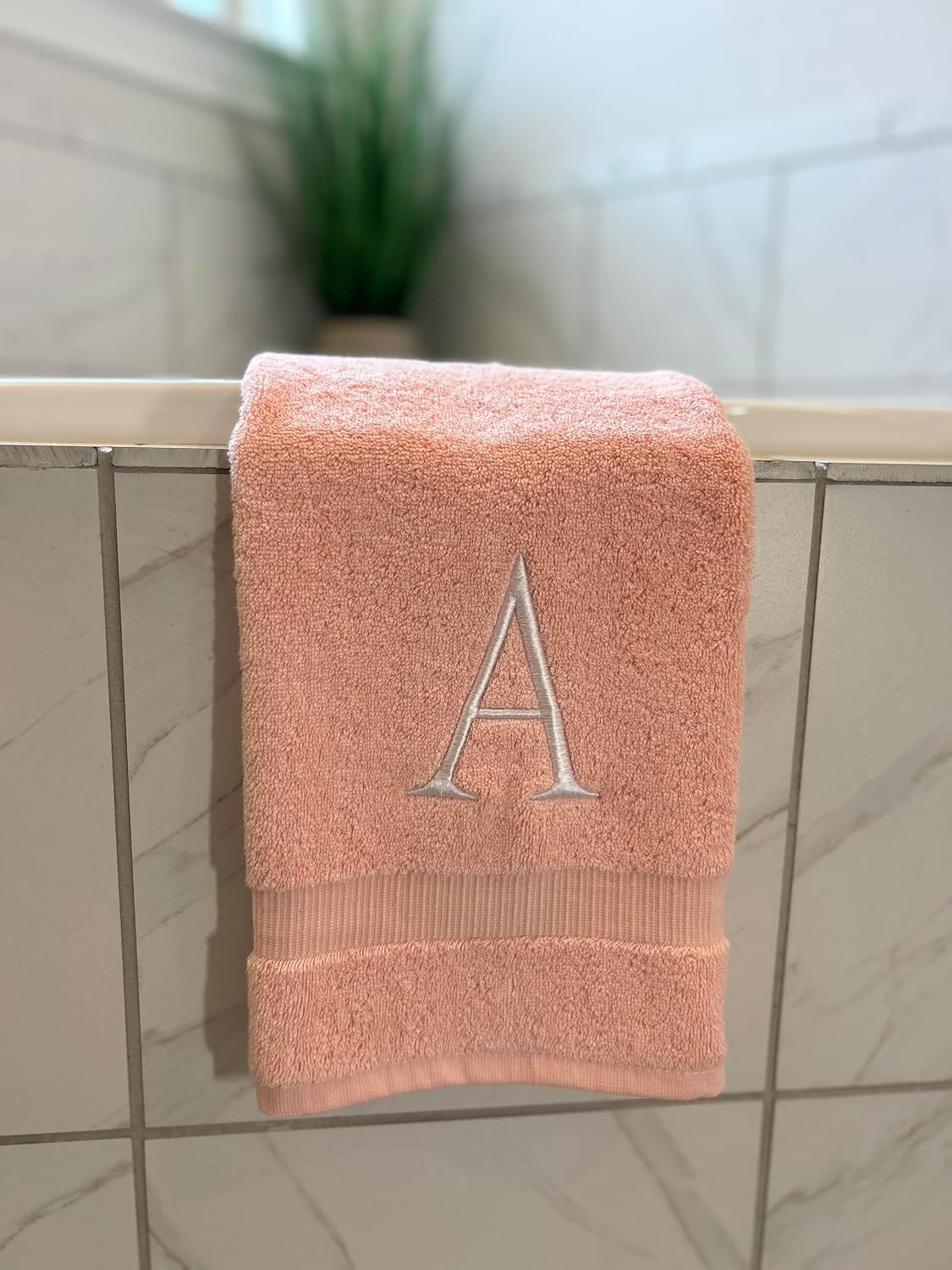 Pink with White Monogrammed Hand Towels for Bathroom - Set of 2 Letter R | Luxury Hotel Quality Initial Towels For
