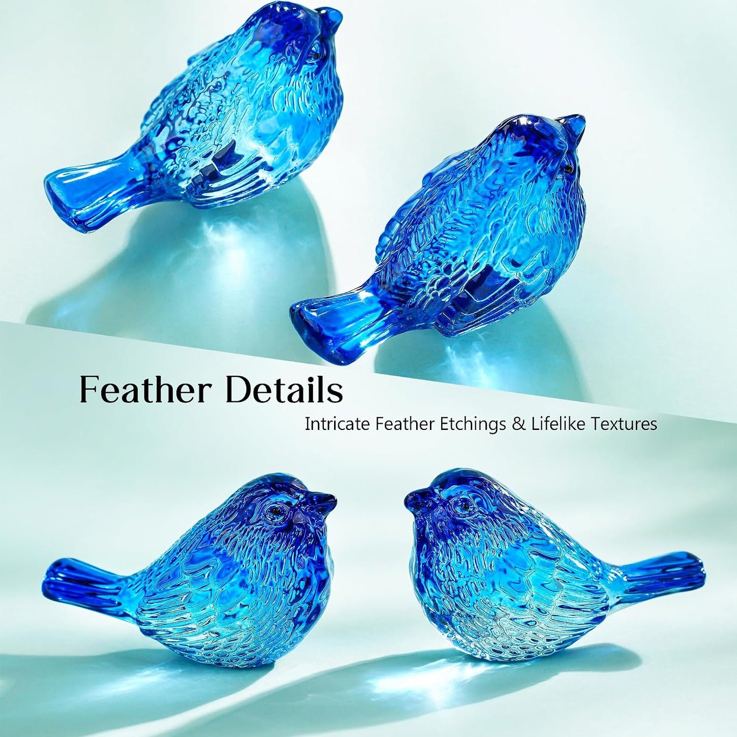 3" Glass Bird Figurine Miniature Blown Glass Birds Bird Gifts for Bird Lovers / Blue / Set of 2