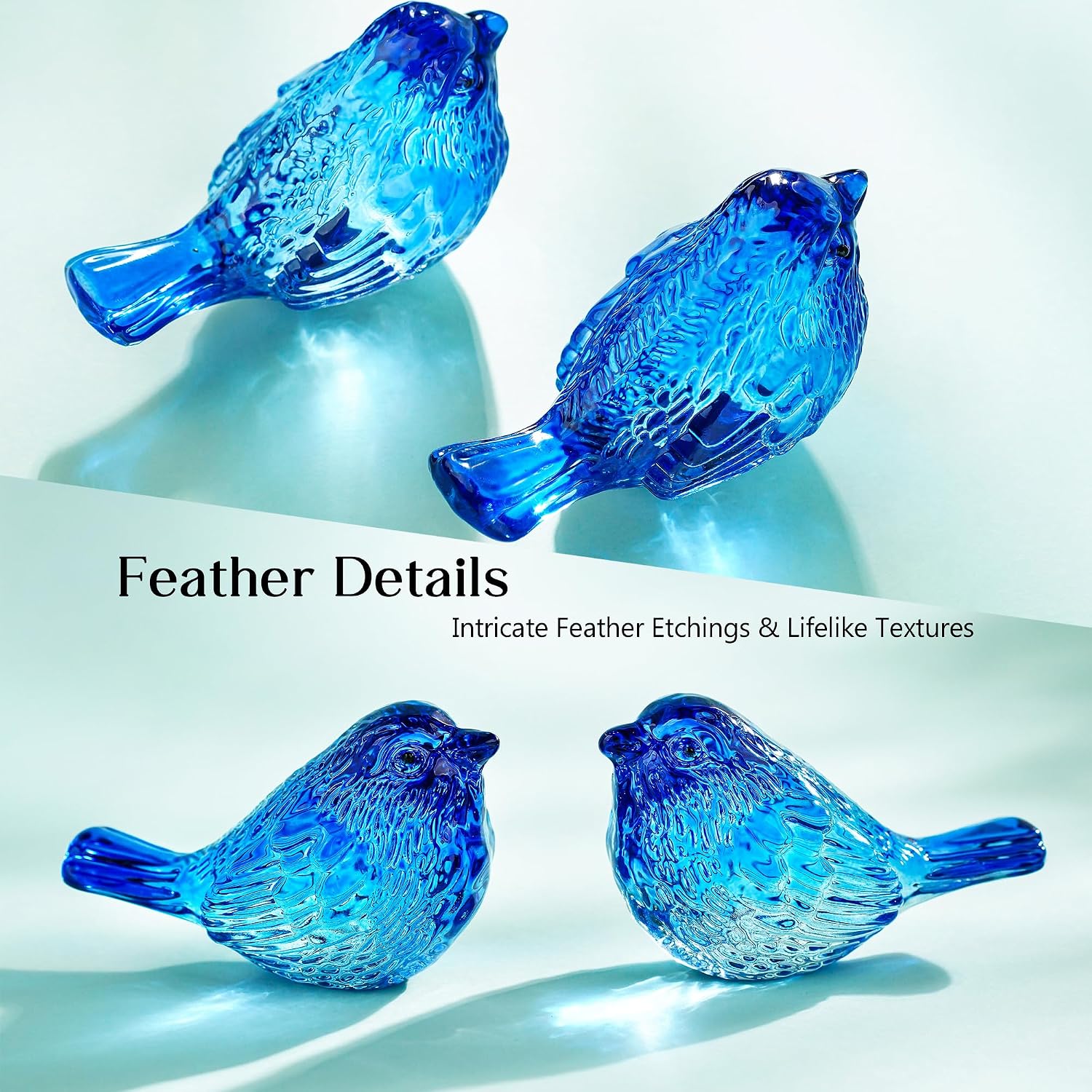 3" Glass Bird Figurine Miniature Blown Glass Birds Bird Gifts for Bird Lovers / Blue / Set of 2
