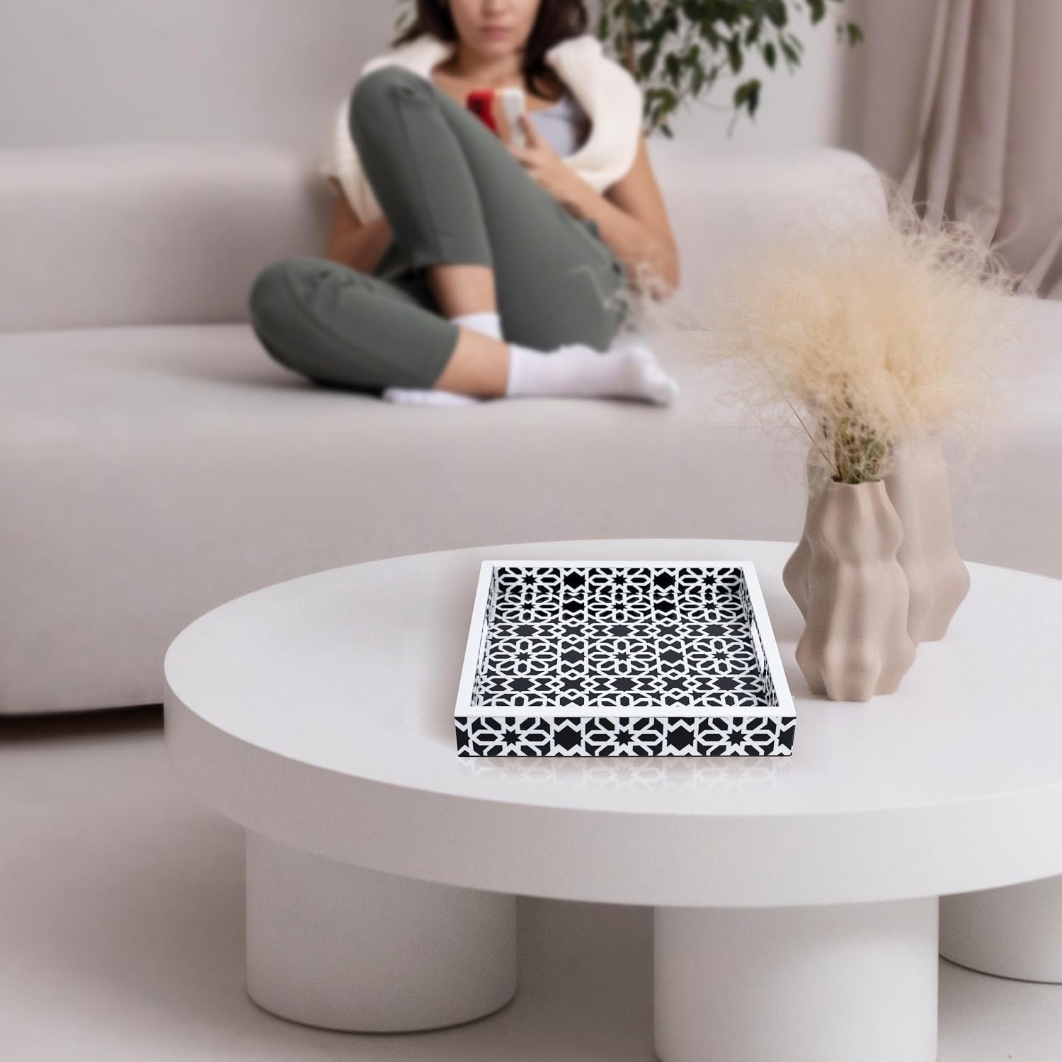 Ottoman Tray / Shiraz Pattern Square Serving Tray for Centerpiece / 12 x 12 x 2 / Shiraz Petit