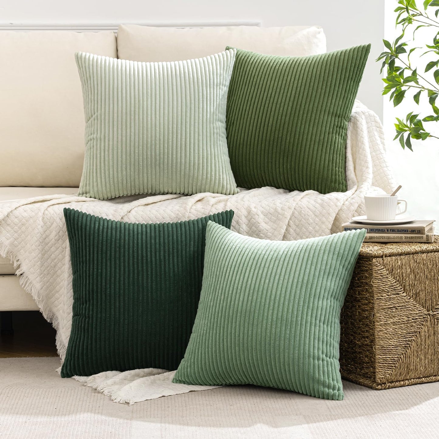 Boho Farmhouse Sage Green Throw Pillow Covers Mordern Nordic / 18 x 18 / Forest Green / Set of 4