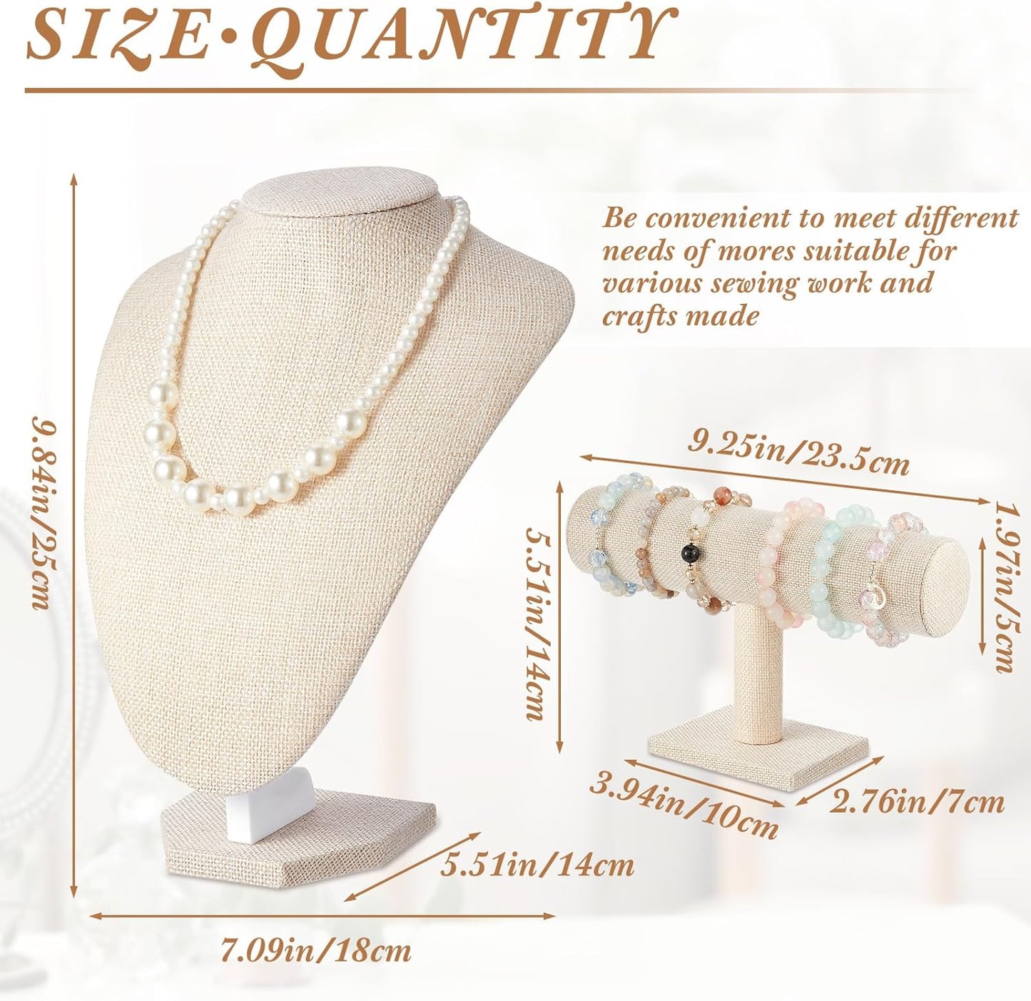Jewelry Display Set Necklace Display Stand T Bar Bracelet Holder Jewelry / Linen / Flax / Set of 6