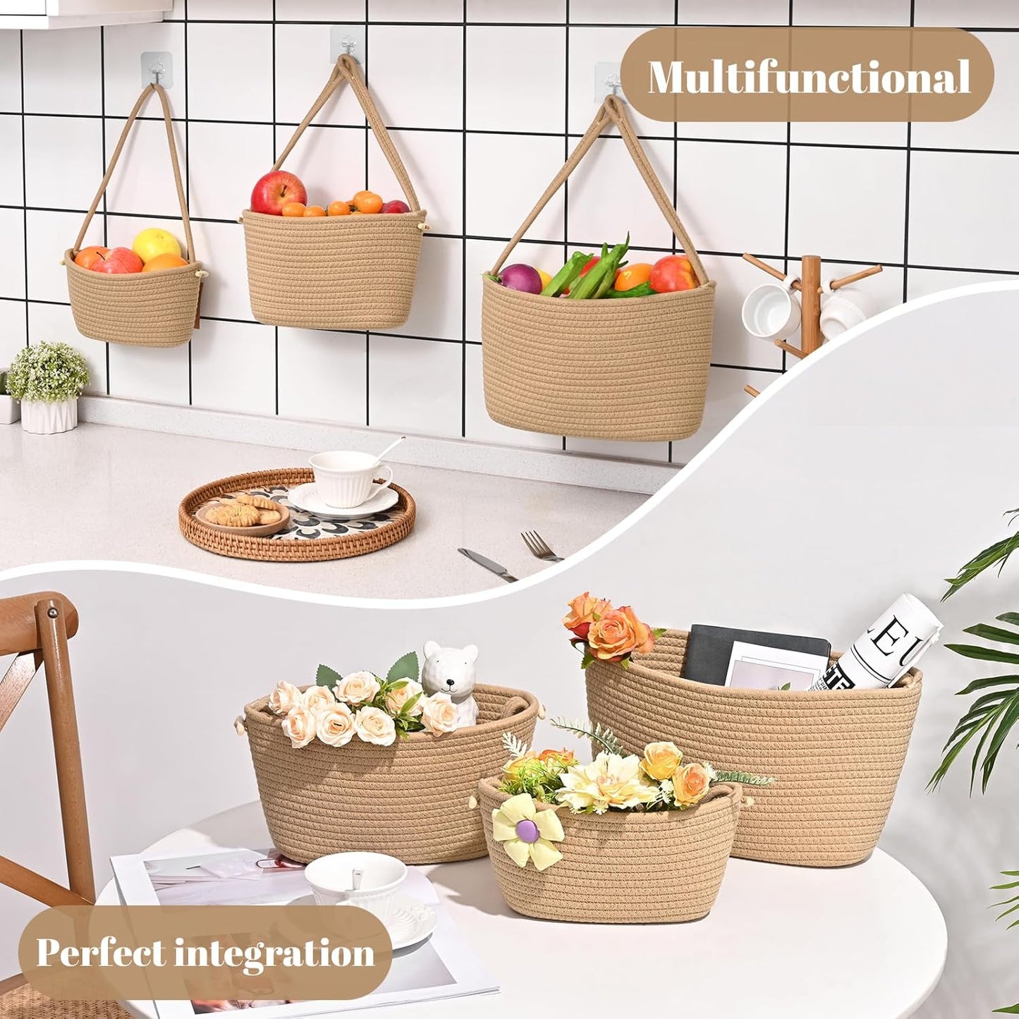 3-Tier Woven Wall Basket / Classic / Jute