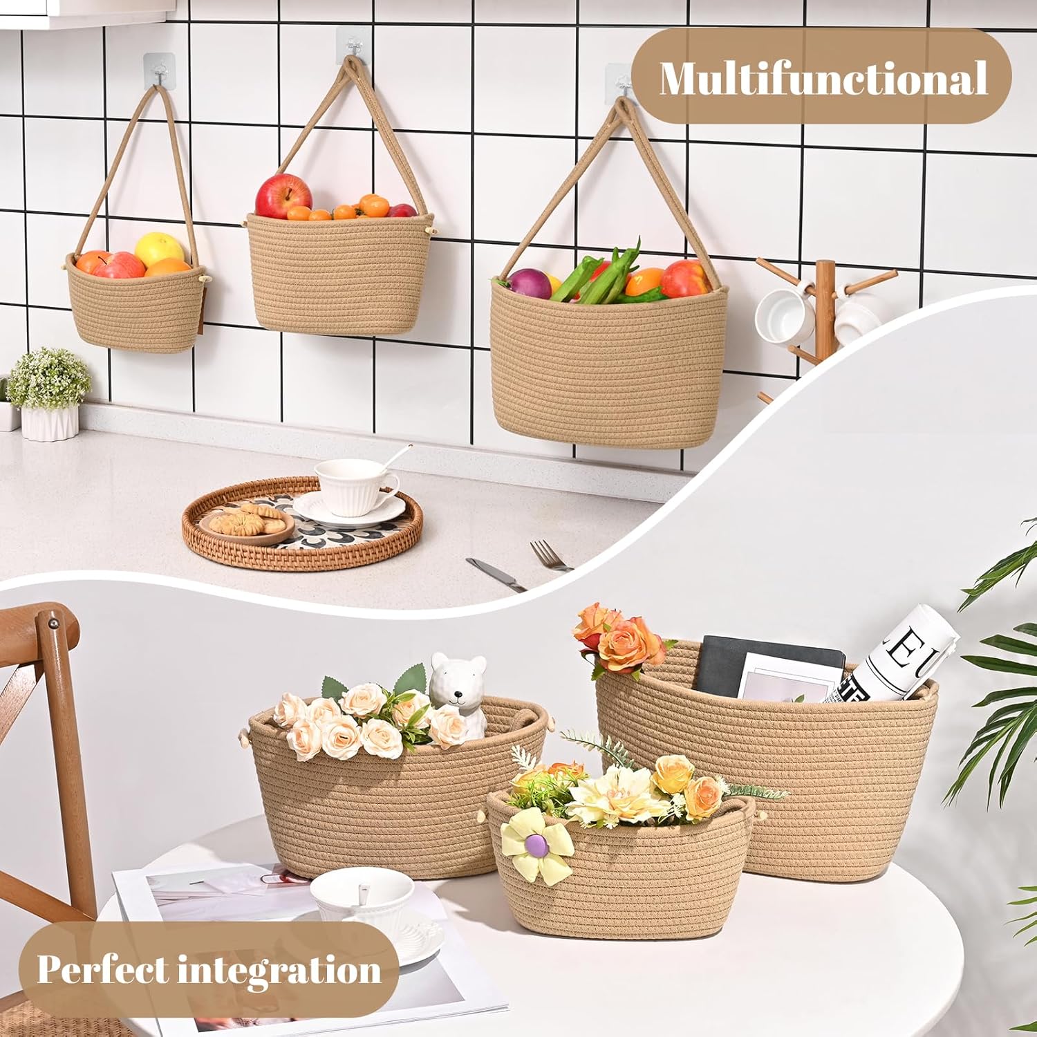 3-Tier Woven Wall Basket / Classic / Jute