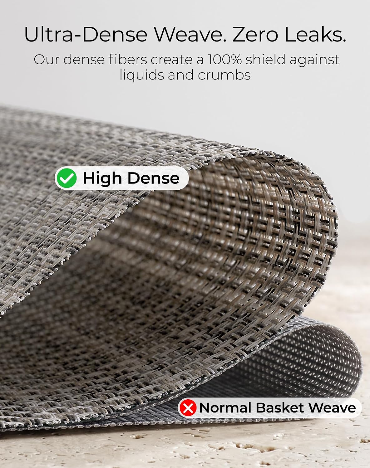 Leetaltree Woven Vinyl Placemats Set of 12, Beige Gray | High Density, Basketweave Woven, Stain Resistant, Easy to