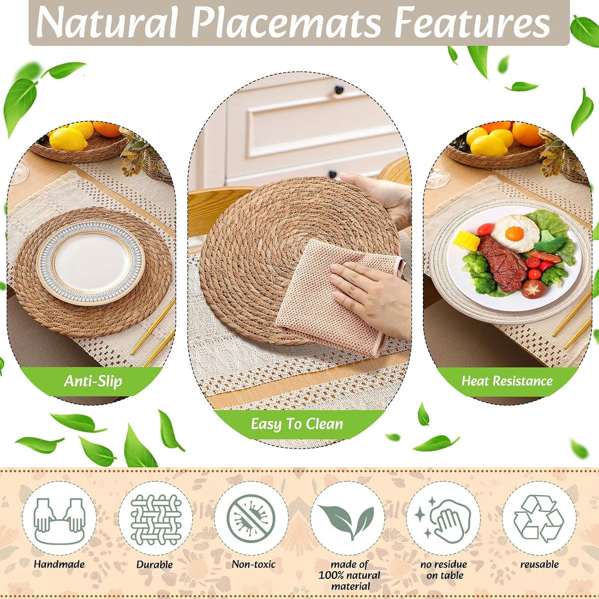 Boho Placemats 4/6/8 Set of Round Woven Placemat Macrame Style Bicolor Stitching Long Table Runner Farmhouse Rustic