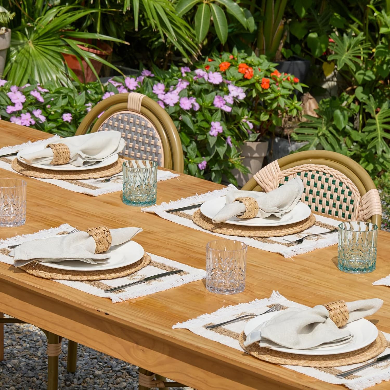 YANGQIHOME Boho Placemats Set of 8, Farmhouse Rustic Woven Placemats for Dining Table Decor, Handmade Braided Place