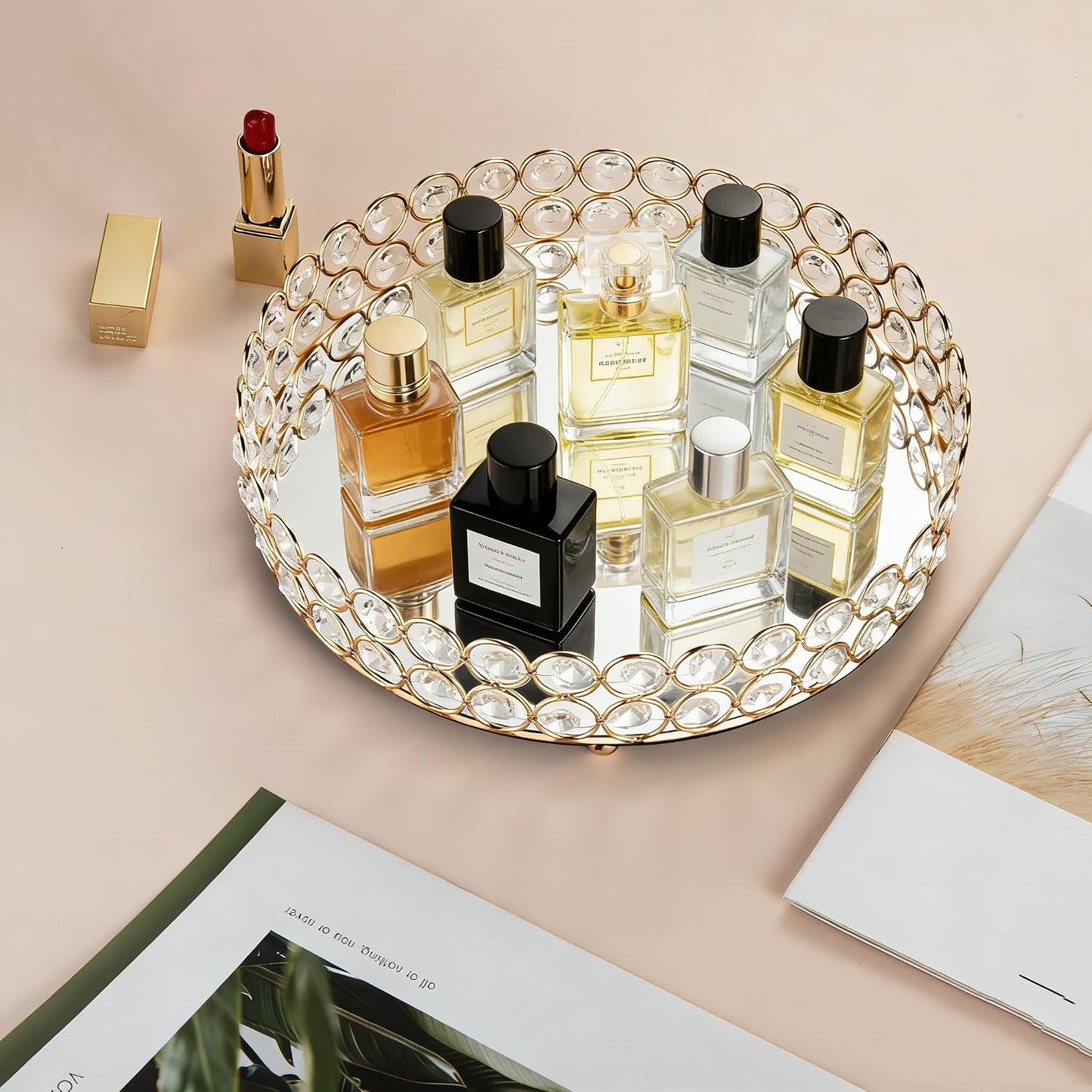 Crystal Perfume Tray Makeup Cosmetic Vanity Organizer Jewelry Trinket Display Storage / Gold