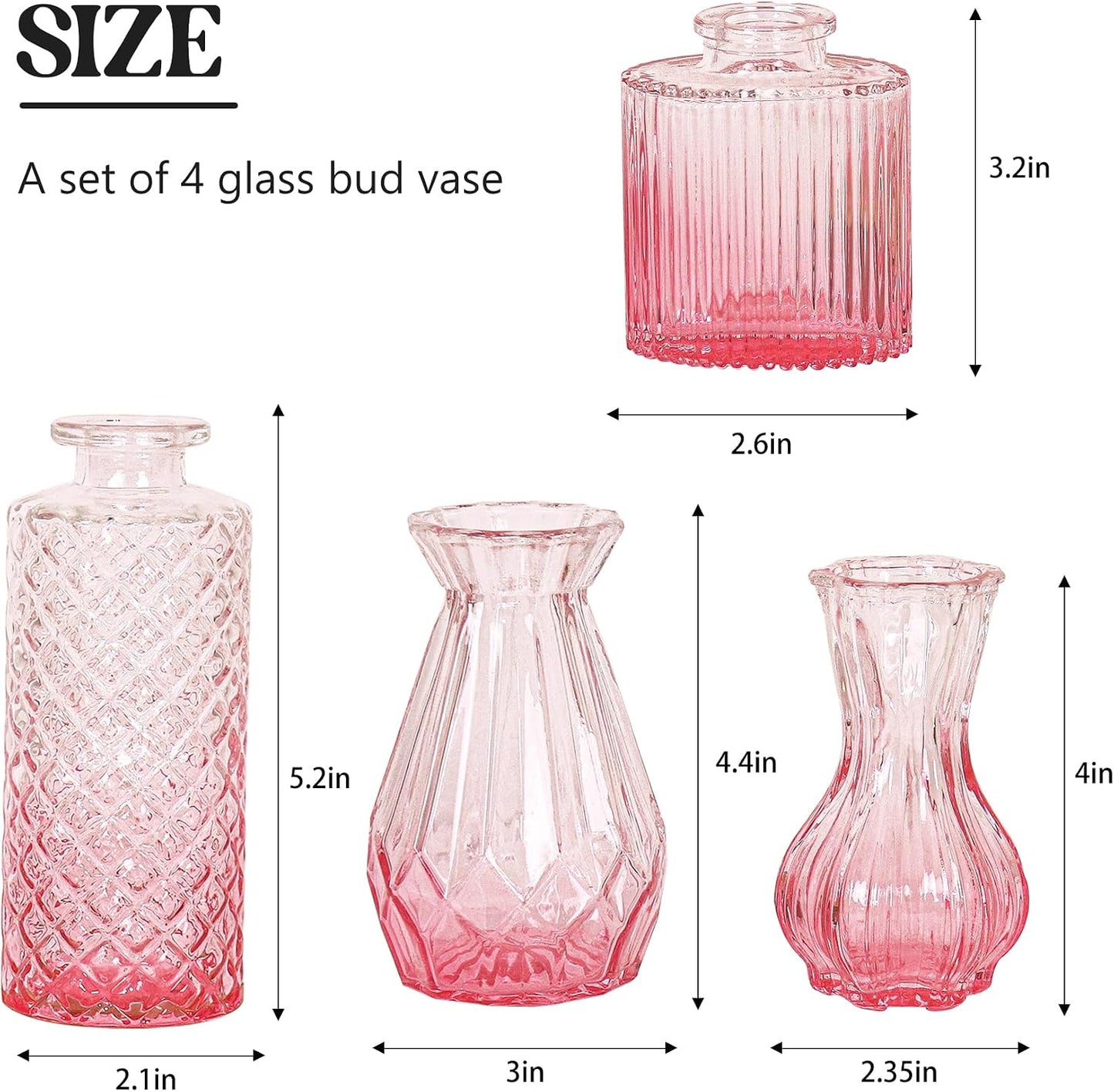 Glass Bud Vase Set / Ombre Pink / Set of 4