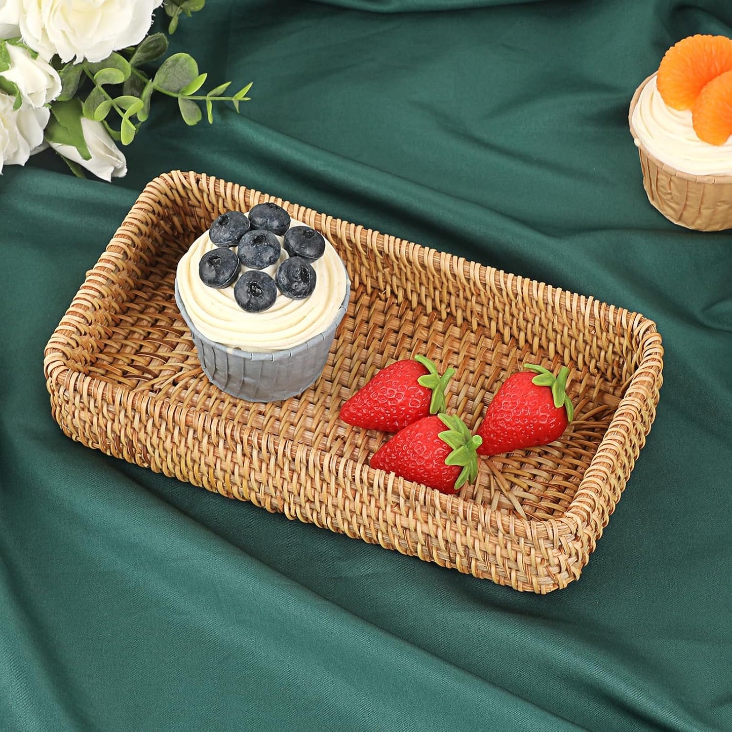 Key Basket for Entryway Table Natural Rattan Serving Tray Small / 8.3 x 4.7 x 1.6 / Natural Color