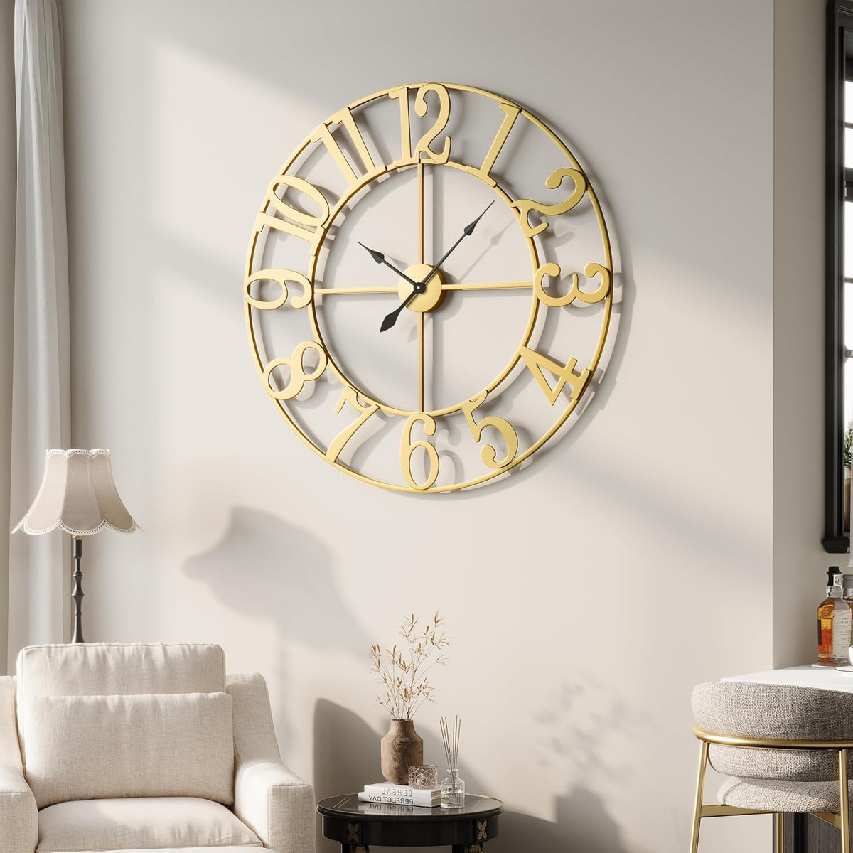 Cuspin 40 Inch Extra Large Gold Wall Clock, Decorative Metal Wall Clocks | Battery operated, silent non ticking, metal