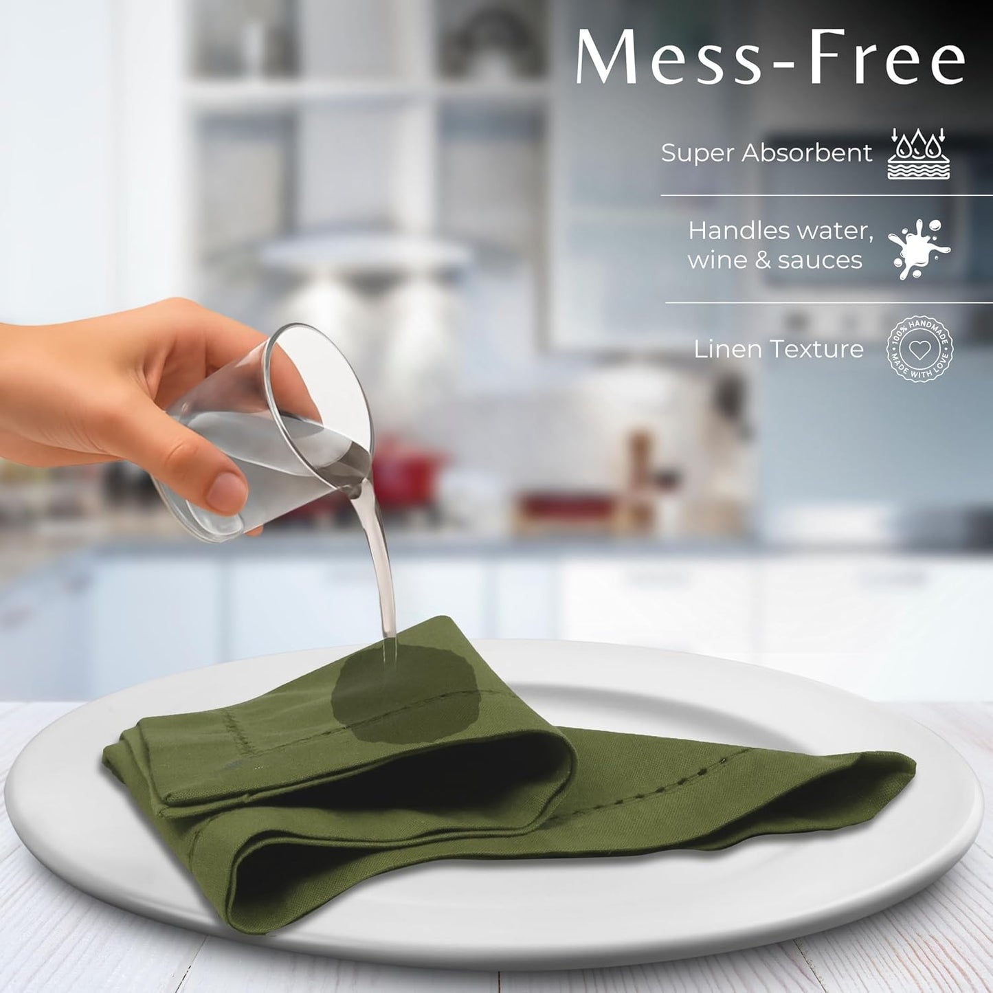 Ramanta Home Olive Green Cloth Dinner Napkin Set of 12-18x18 Inches | Cotton Linen Flax Hemstitched Napkins Washable