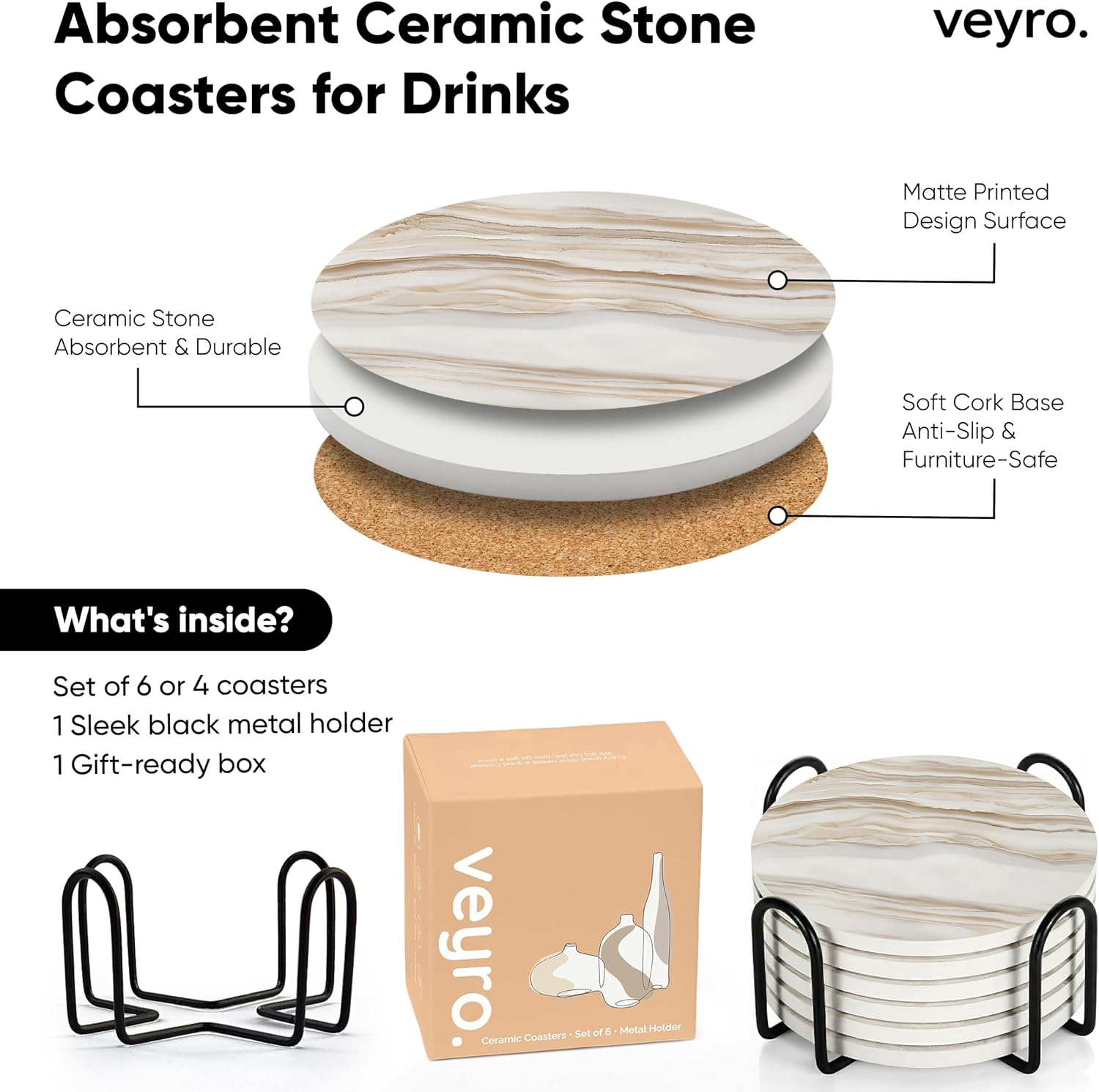 Holder / Modern Marble Look / Sand Marble 2 / Set of 6