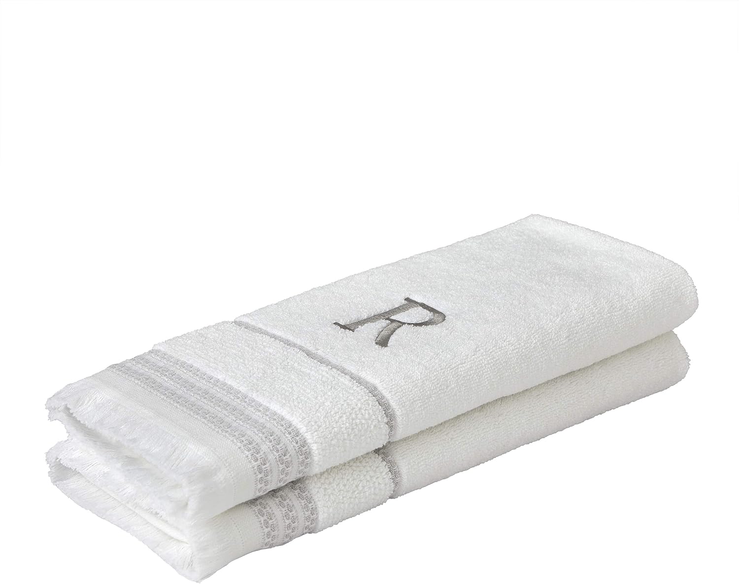SKL Home Casual Monogram Hand Towel Set-2pc, Embroidered R, White | Available in letters A-Z. Personalized style for