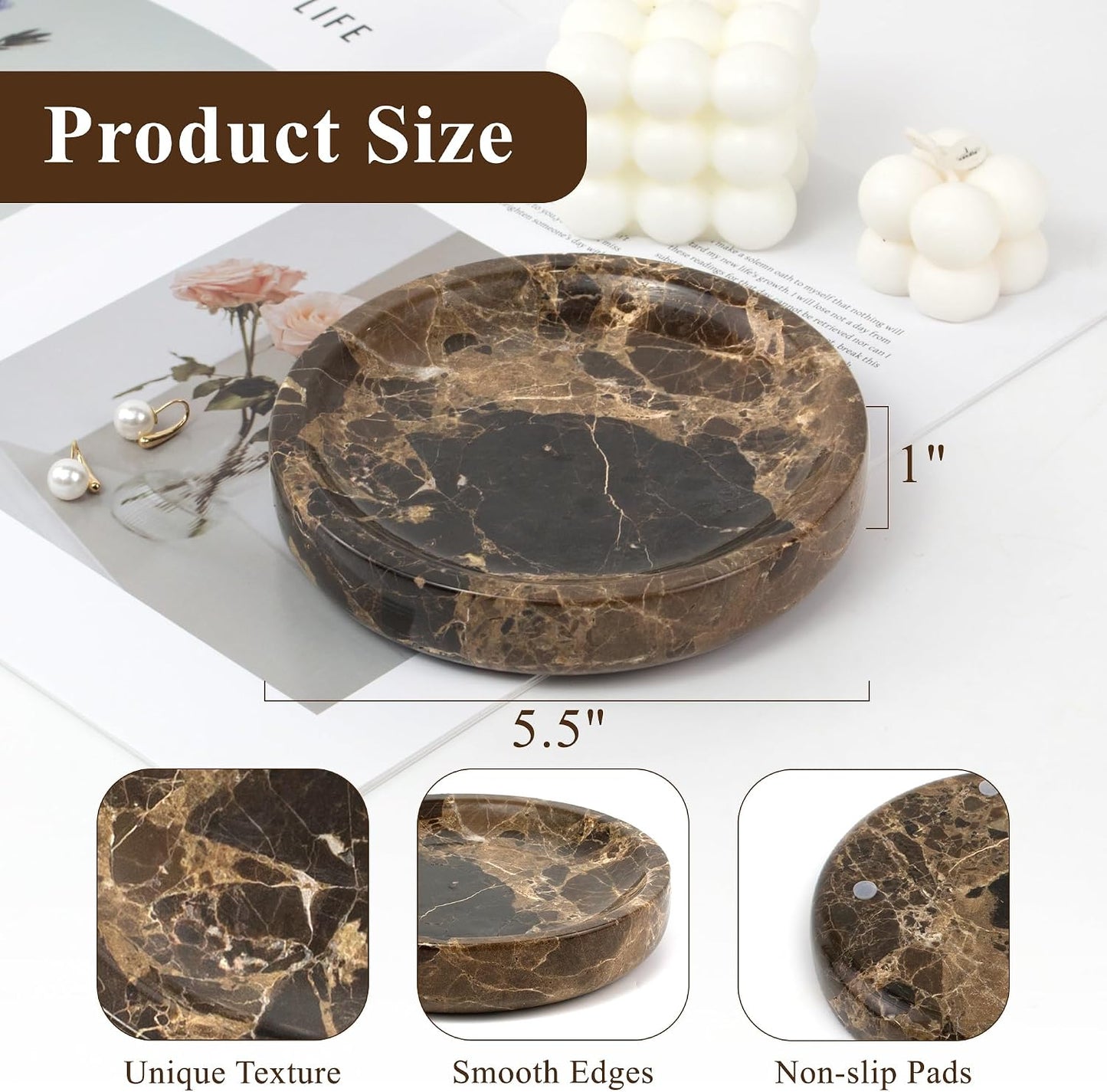 Jewelry Dish Marble Vanity Tray / Dark Brown