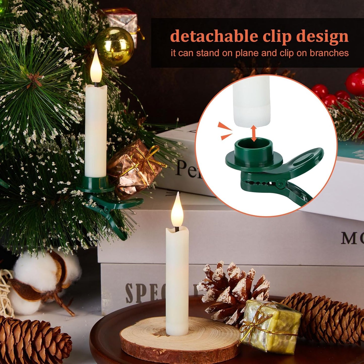 IMAGE 24Pcs LED Taper Candles Light Set Floating Effect with Fishing Line Flameless 3D Wick Ivory Candles with Clip-on