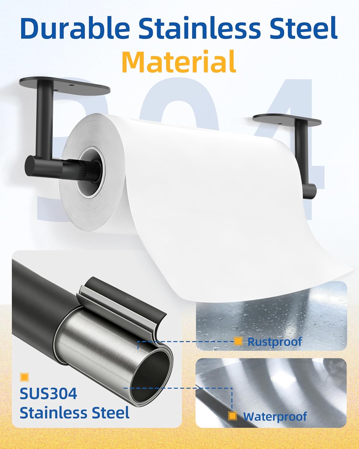 RUACQ Paper Towel Holder Under Cabinet, One Hand Tearing, Matte Black | Damping Effect, Drill Wall Mount & Adhesive