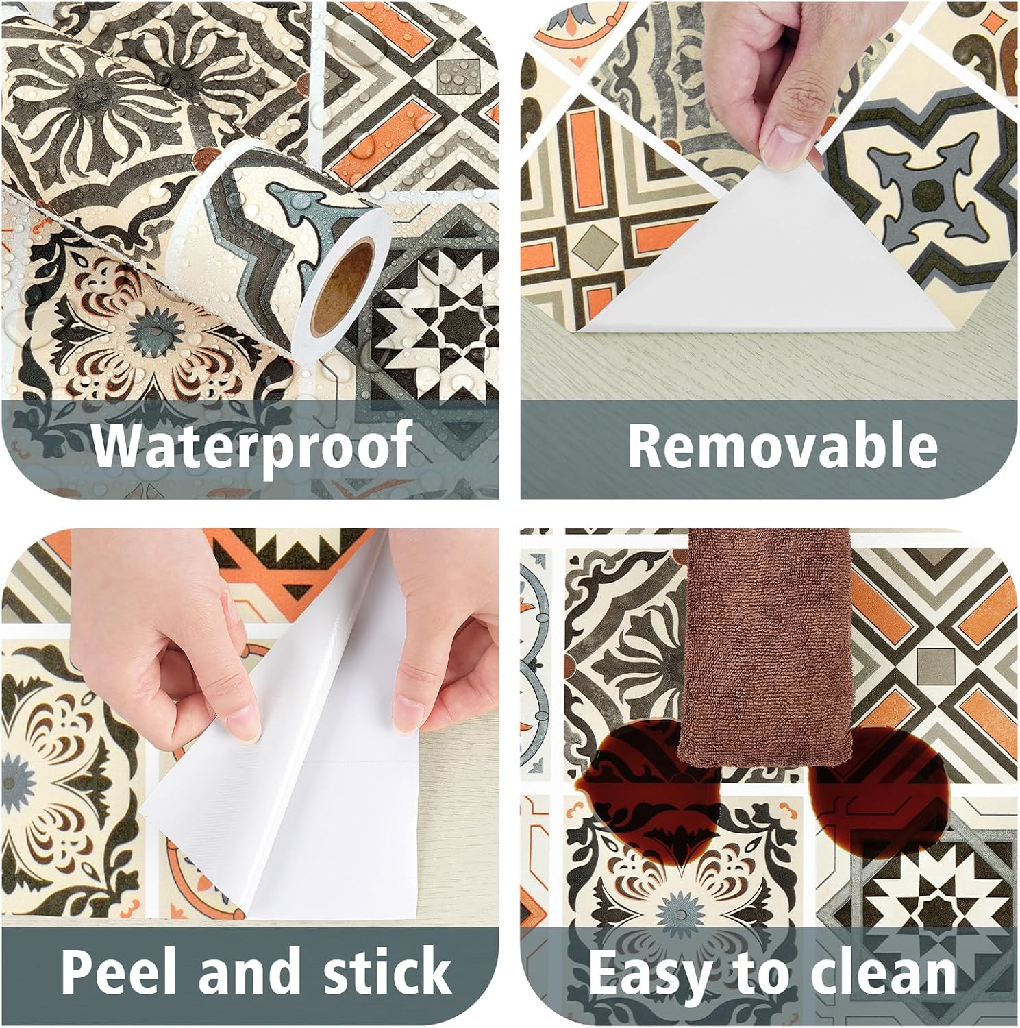 Boho Peel and Stick Wallpaper Tiles Waterproof Moroccan Tile Contact Paper