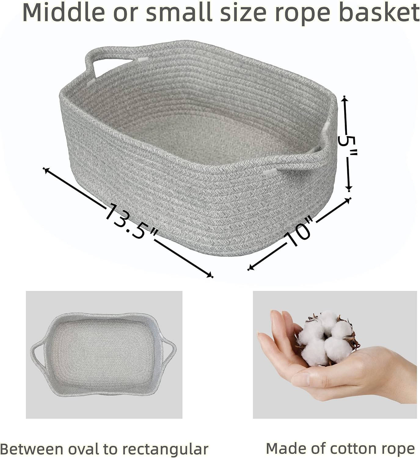 Woven Cotton Rope Storage Basket / Light Grey