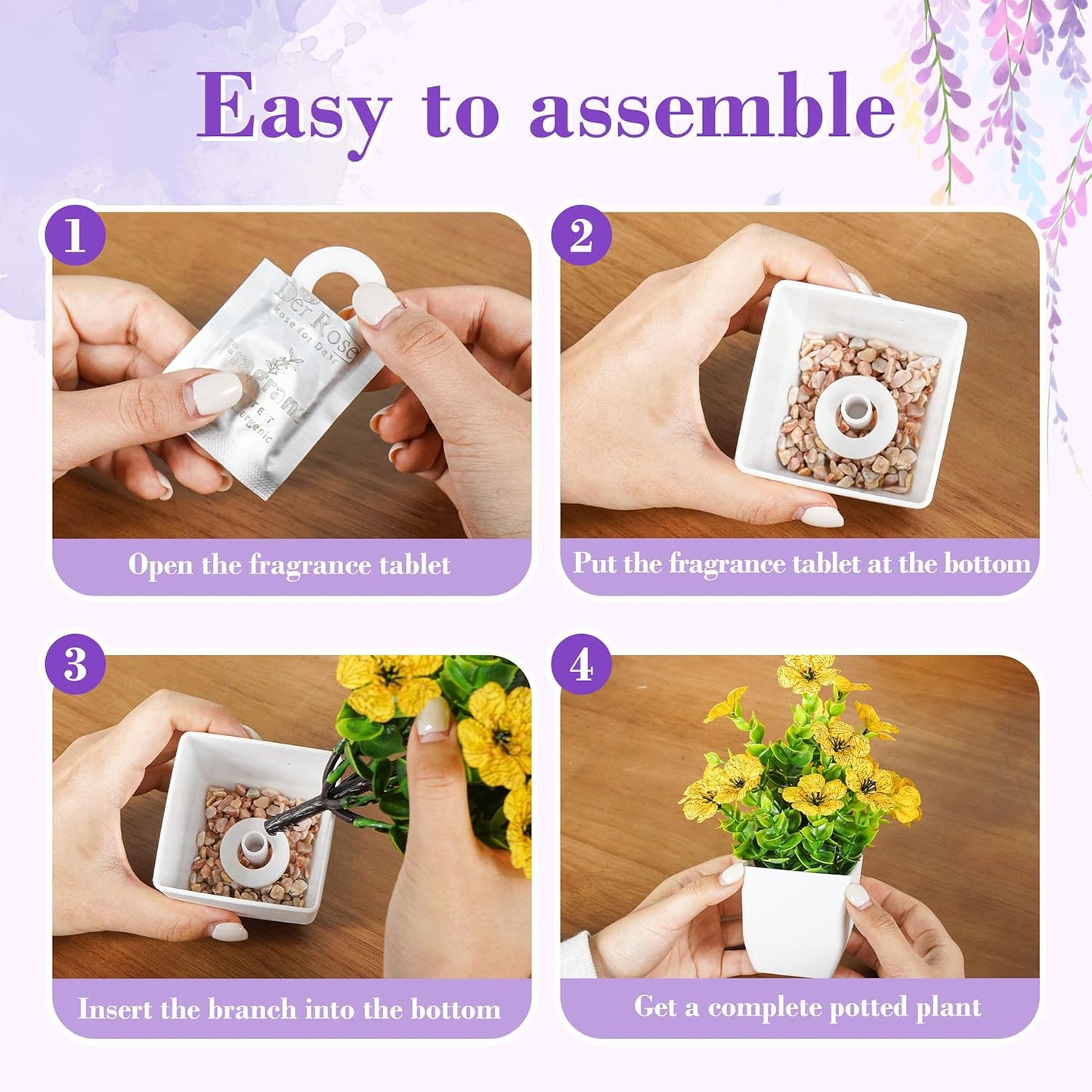 Scented Fragrance Tablets Artificial Flowers / White / Set of 4