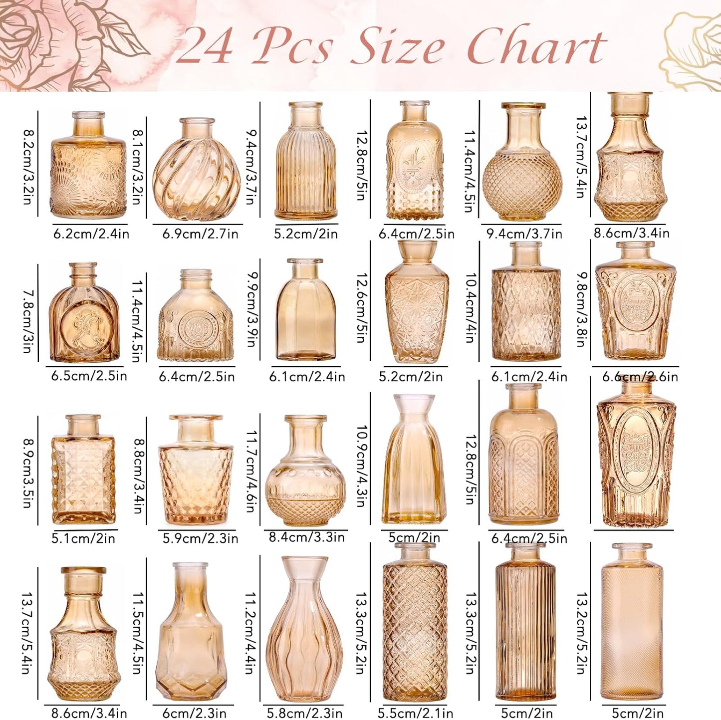 Glass Bud Vase Set / Amber / Clear / Set of 24