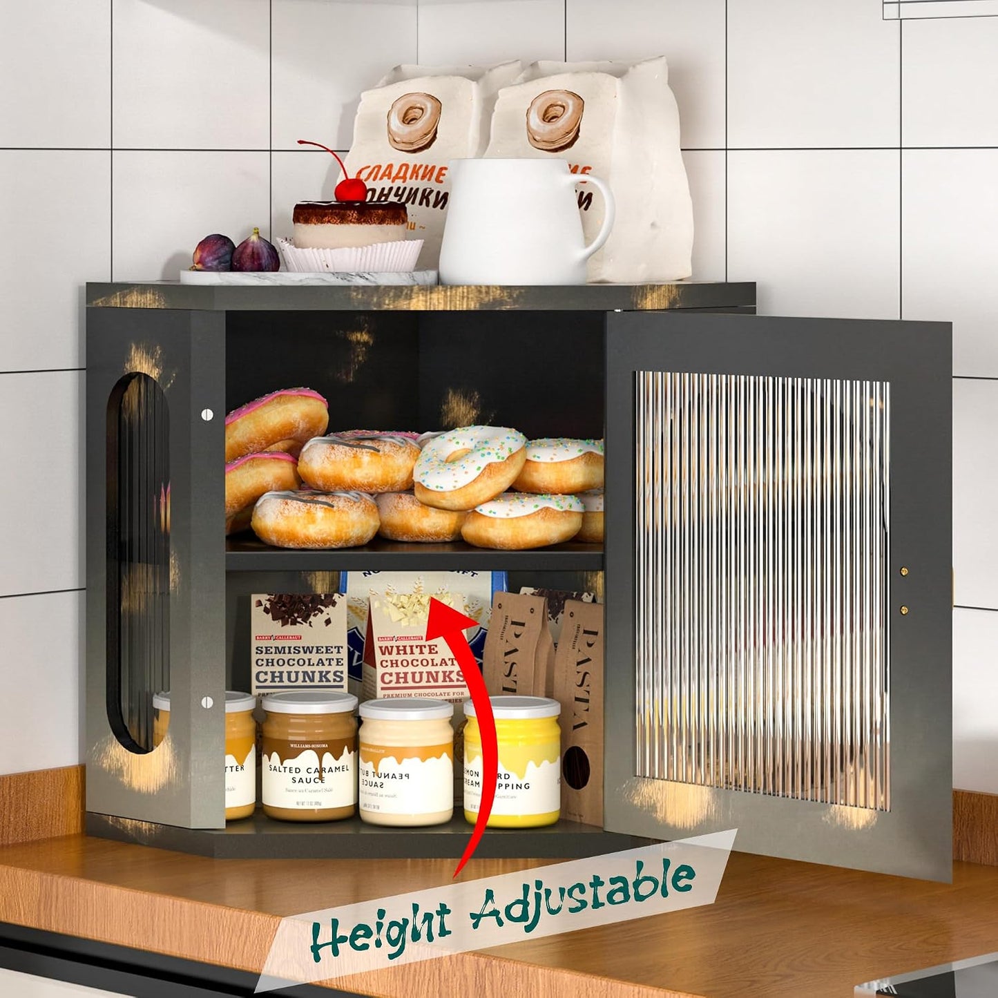 Corner Bread Box for Kitchen Countertop, Large Wooden Bread Box, Double Layer Bread Storage Bin, Bamboo Breadbox for